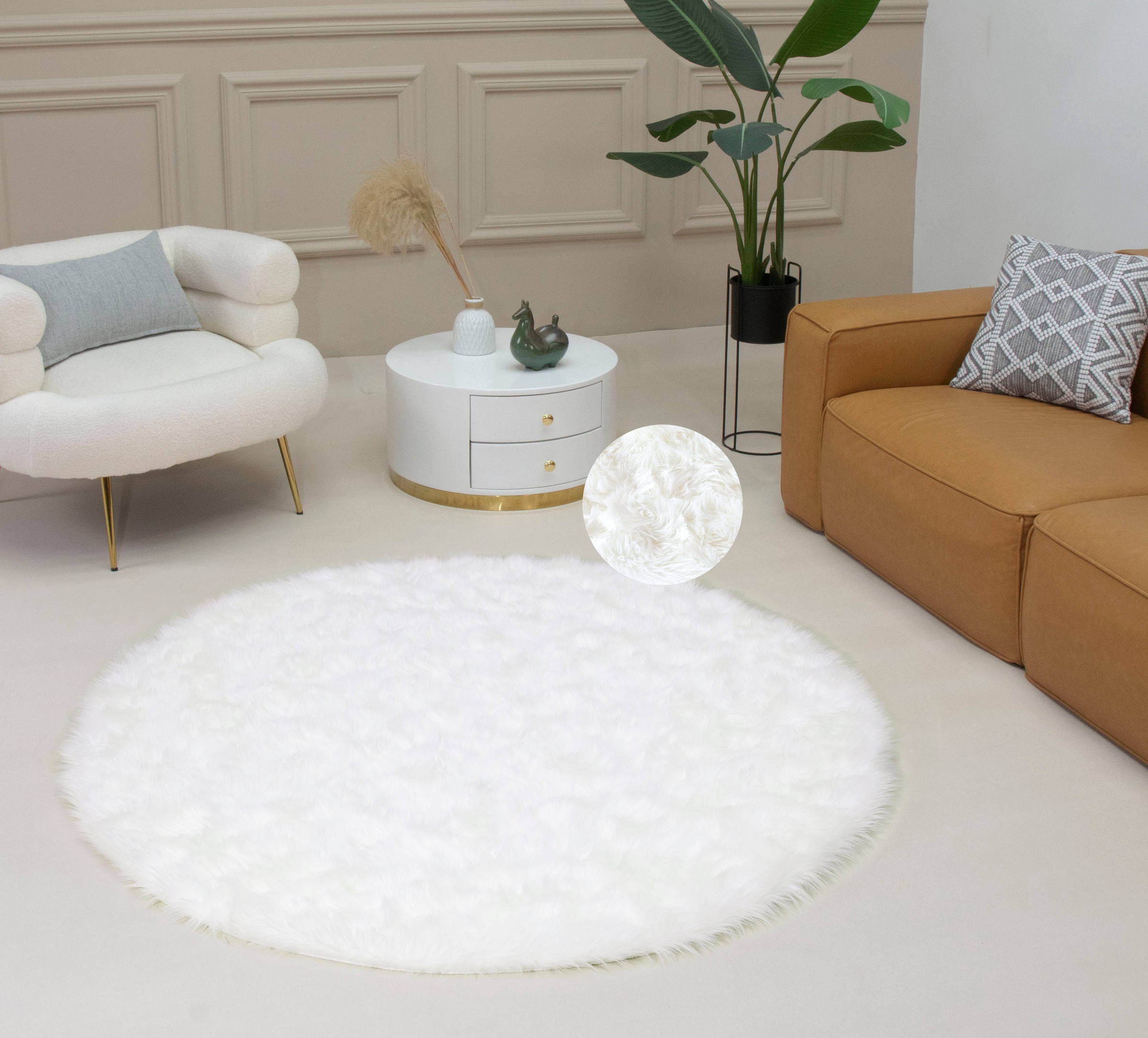 my home Fellteppich »Dena, Hochflor Teppiche«, rund, 60 mm Höhe, Kunstfell, weich, Uni-Farben, Wohnzimmer, Schlafzimmer, Esszimmer