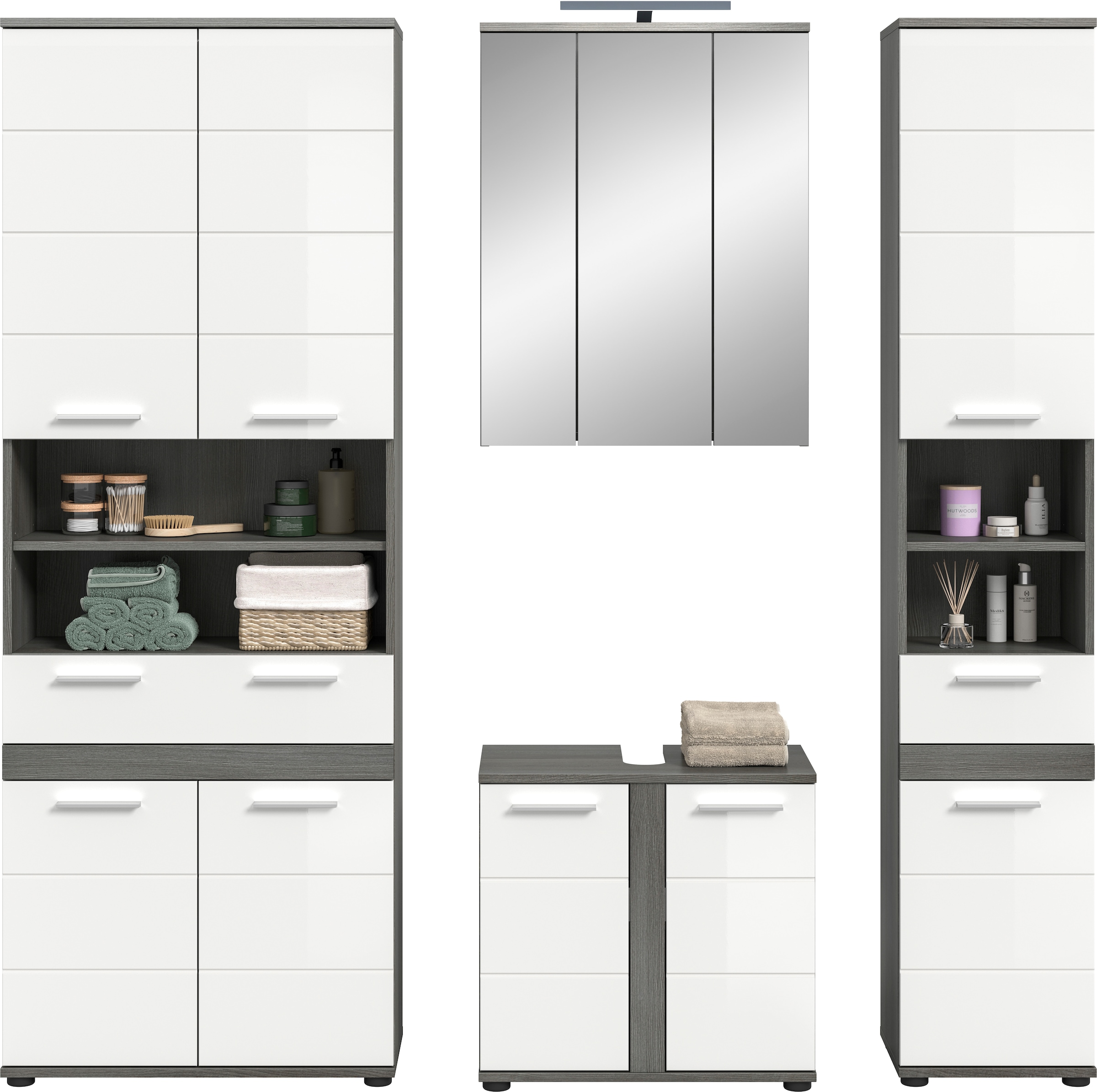 welltime Badmöbel-Set »LUCCA, 4-tlg. Badkombination, viel Stauraum, modernes Design« 4 Stk. tlg.