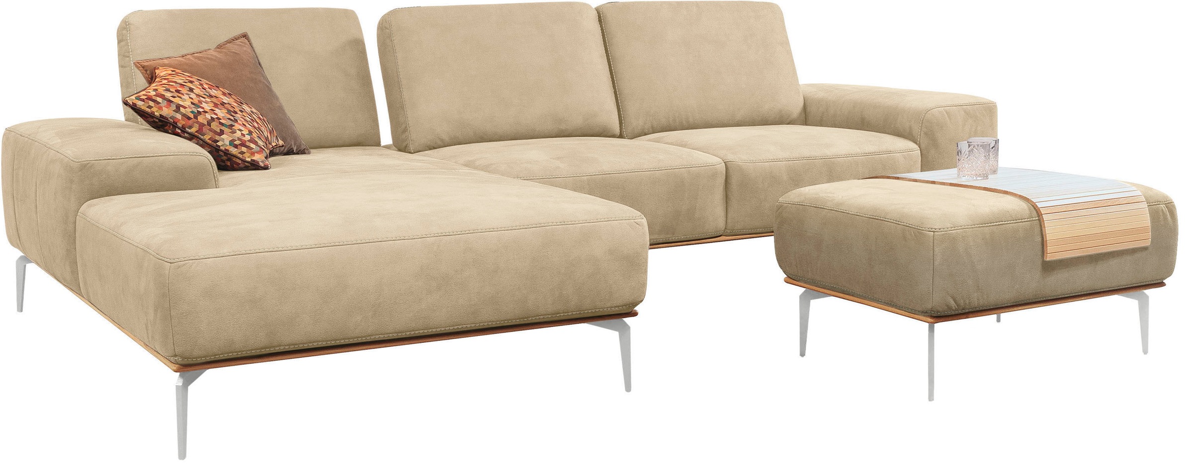 W.SCHILLIG Polsterhocker »run«, mit elegantem Holzsockel, Füße in Chrom glänzend, Breite 75 cm