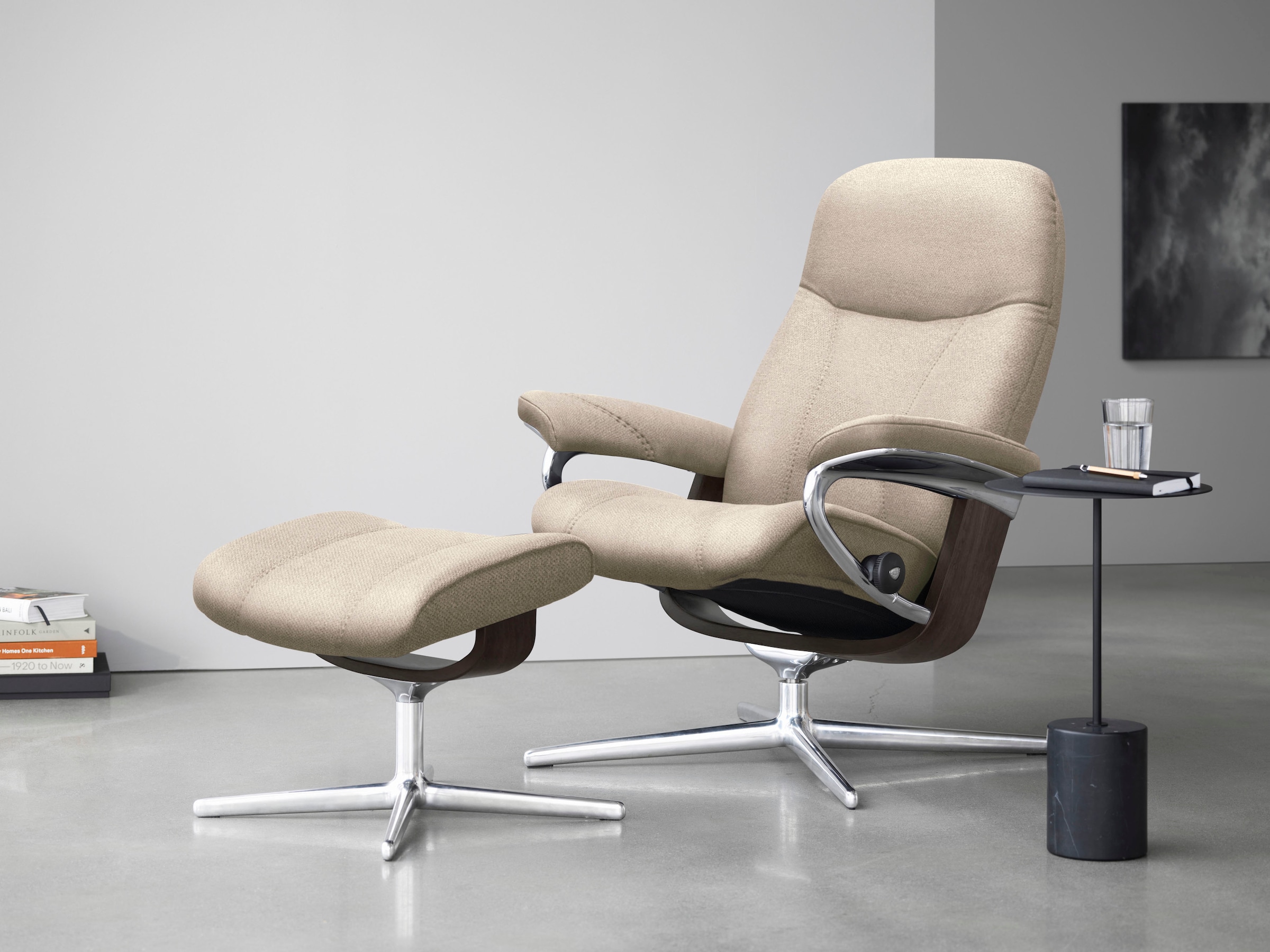 Stressless® Relaxsessel »Consul«, (Set, Relaxsessel mit Hocker), mit Hocker, mit Cross Base, Größe S, M & L, Holzakzent Wenge