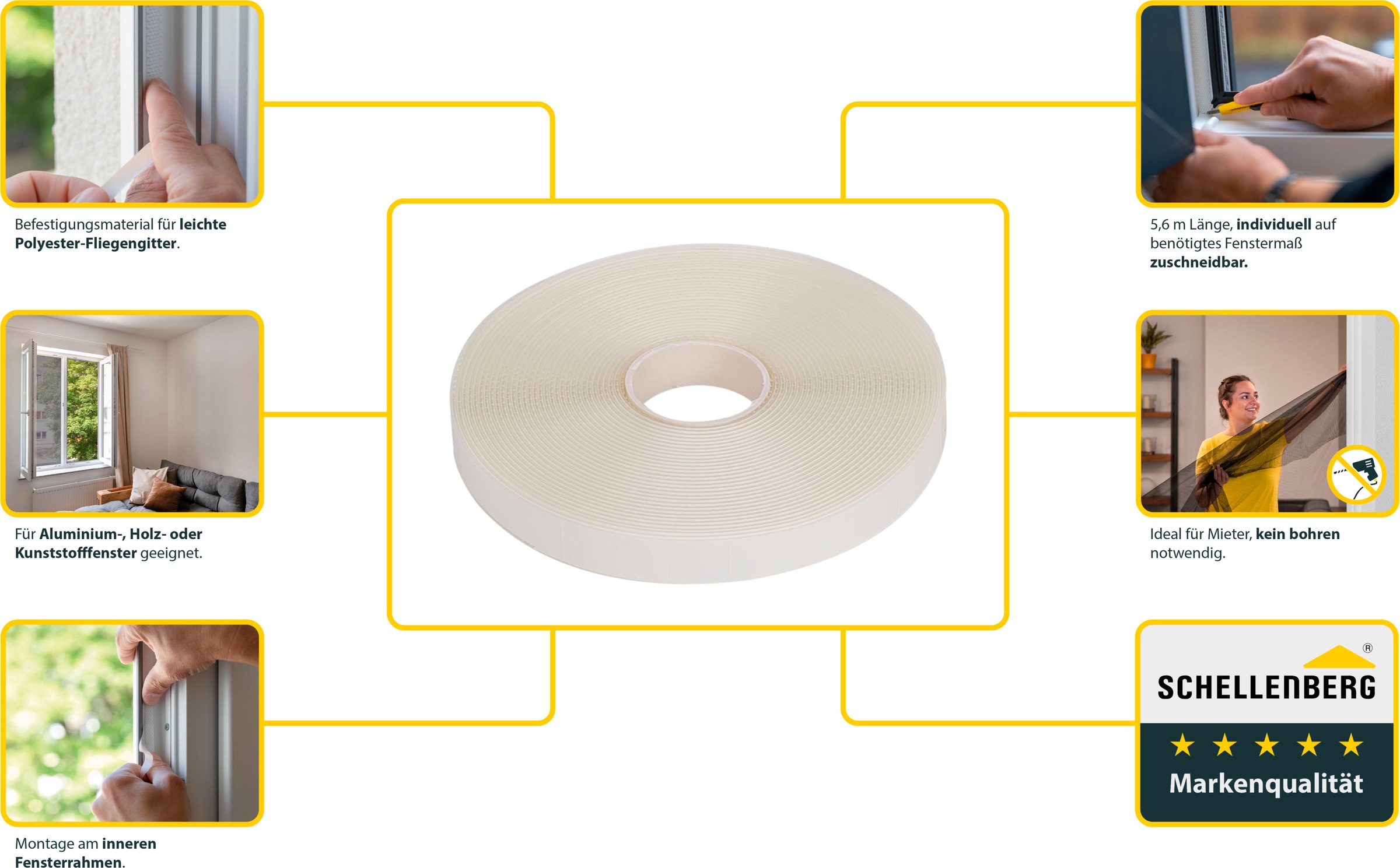 SCHELLENBERG Klett-Klebeband »Insektenschutzzubehör, Befestigungsband für Polyester-Fliegengitter« semi-transparent, 5,6 m, in unterschiedlichen Sets erhältlich