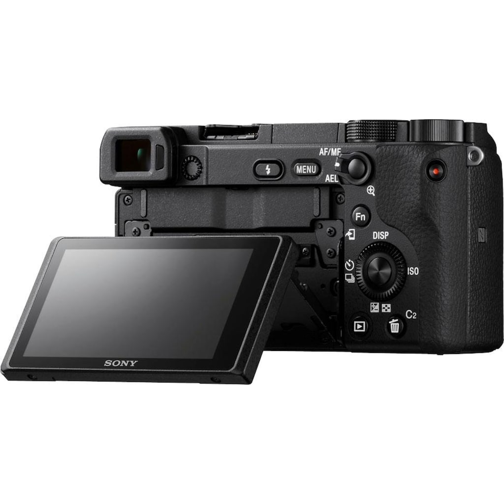 Sony Systemkamera »ILCE-6400MB - Alpha 6400 E-Mount«, 24,2 MP, Bluetooth-WLAN (Wi-Fi)-NFC, 4K Video, 180° Klapp-Display, XGA OLED Sucher, M-Kit 18-135mm Objektiv