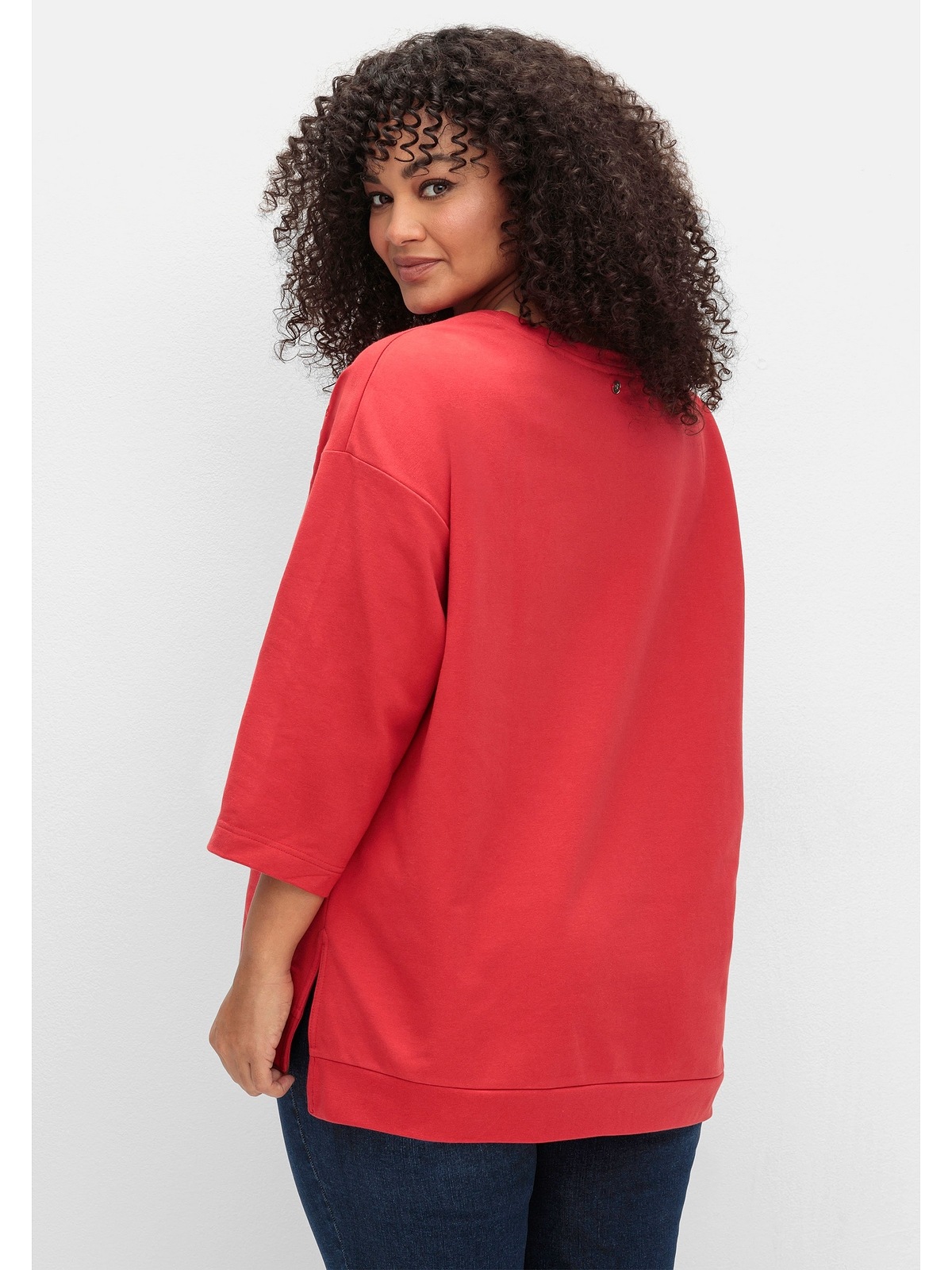 Sheego Sweatshirt »Große Größen«, mit Lochstickerei und 3/4-Ärmeln