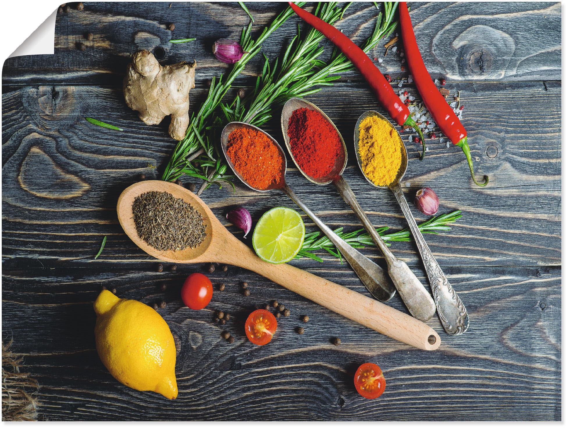 Artland Wandbild »Gewürze in Metalllöffeln« Lebensmittel 1 Stk. tlg. als Alubild, Leinwandbild, Poster in verschied. Größen