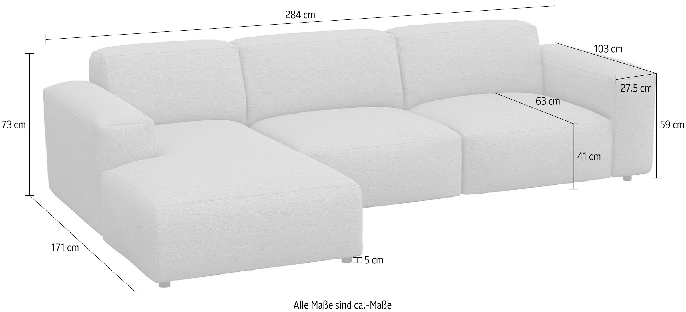 FLEXLUX Ecksofa »Lucera Chaislongue + 2,5 Sitzer«, modern & anschmiegsam, Kaltschaum, Stahl-Wellenunterfederung