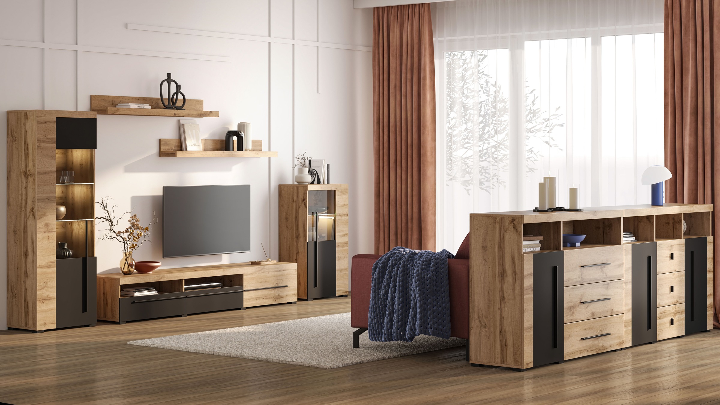 INOSIGN Sideboard »Roger,Breite 132cm, stilvolle Schrank, 2 Holztüren 3 Schubladen«, Kommode mit viel Stauraum, Einlegeböden verstellbar