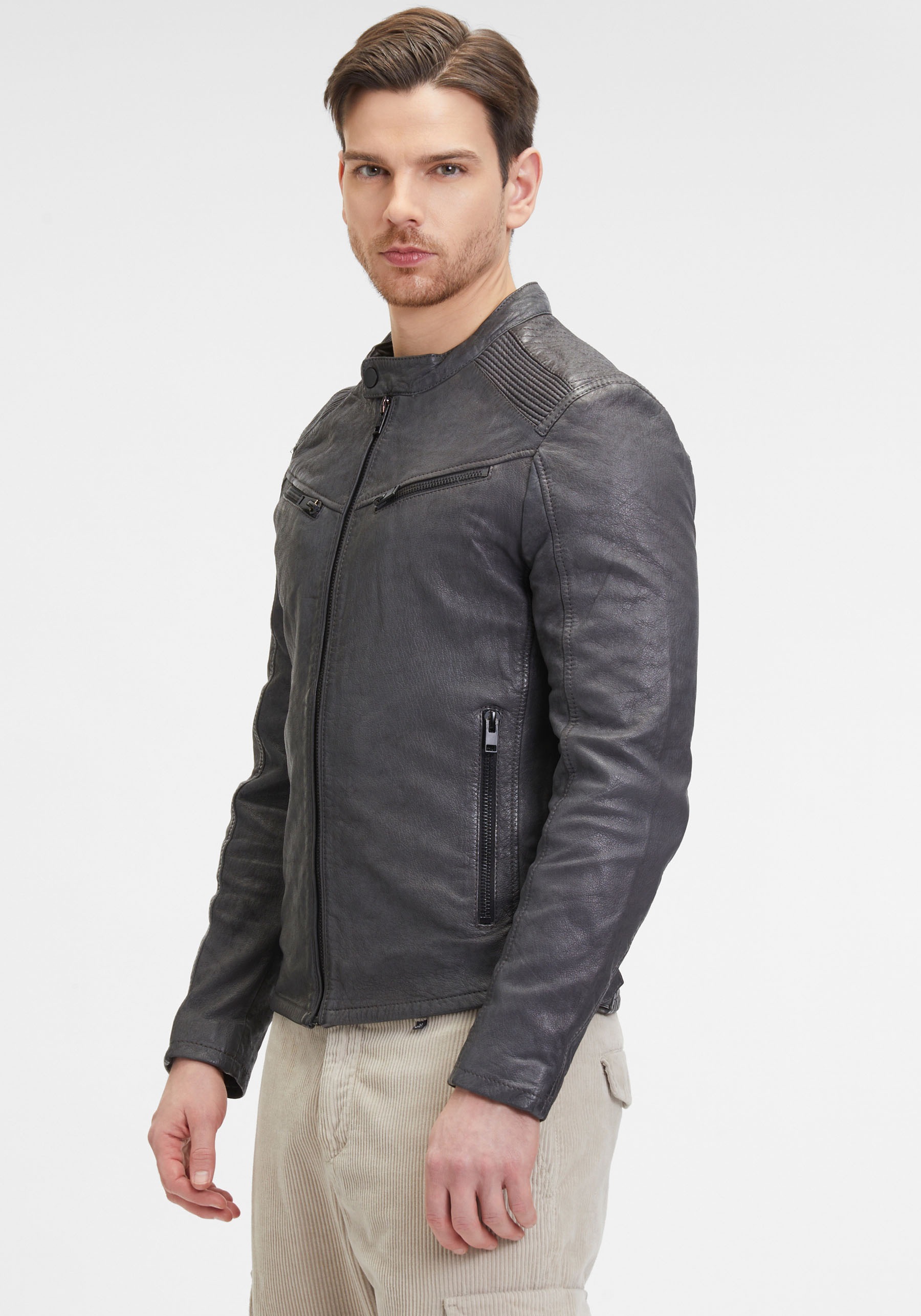 Mauritius Lederjacke "G2MNeiko SF" mit Kapuze mit Reißverschluss, Zierstepp günstig online kaufen