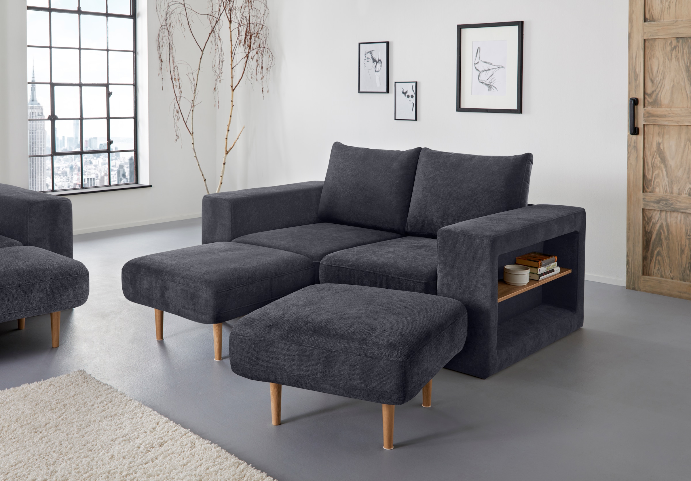 LOOKS by Wolfgang Joop 2,5-Sitzer »Looksvb«, Verwandlungssofa: aus Sofa wird Sofa mit 2 Hockern, mit Regalfunktion