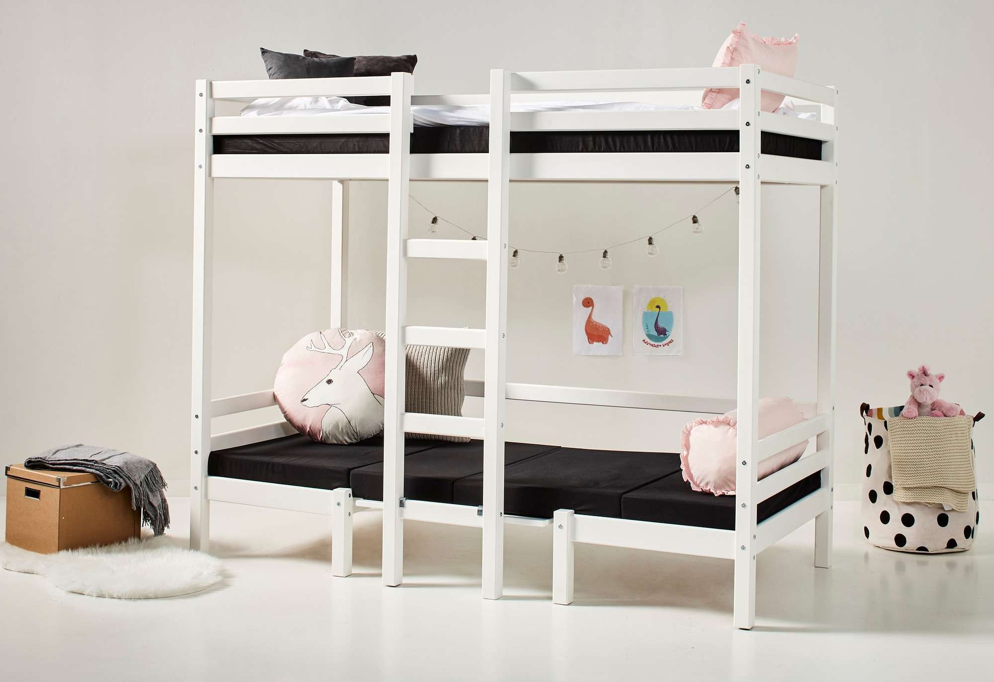 Hoppekids Etagenbett »ECO Dream JUMBO Hochbett B/T/H 101/208/170 cm, umbaubar zum Etagenbett«, Kissen-Set in Pink, Blau oder Schwarz für Sitzgruppe inkl. Tisch