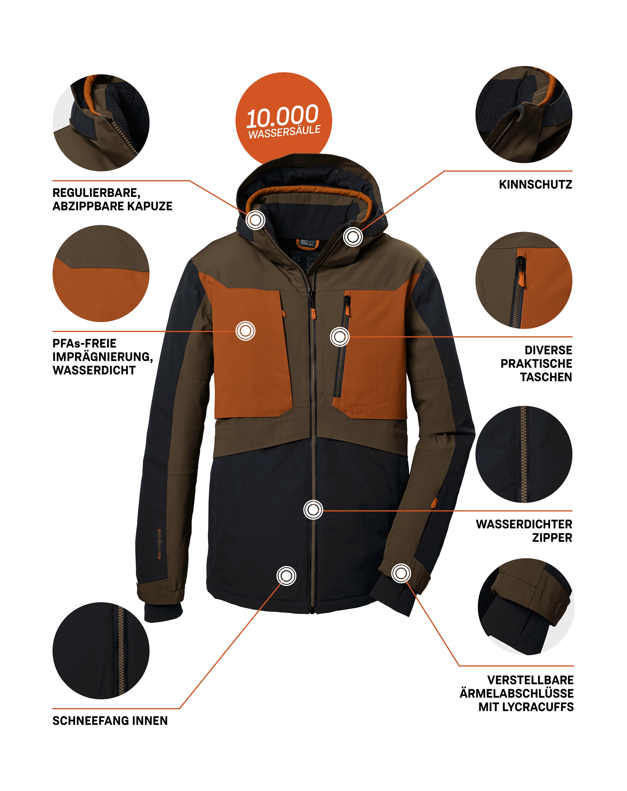 Killtec Skijacke »KSW 47 MN SKI JCKT«, Wasserdichte Herrenjacke, atmungsaktiv, abnehmbare Kapuze