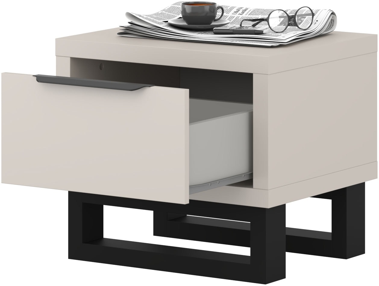 Home affaire Nachtkommode »Bronne,Breite 55 cm, Nachttisch mit 1 Schublade« Moderner Nachtschrank mit Kufen in Metalloptik, Metallgriff