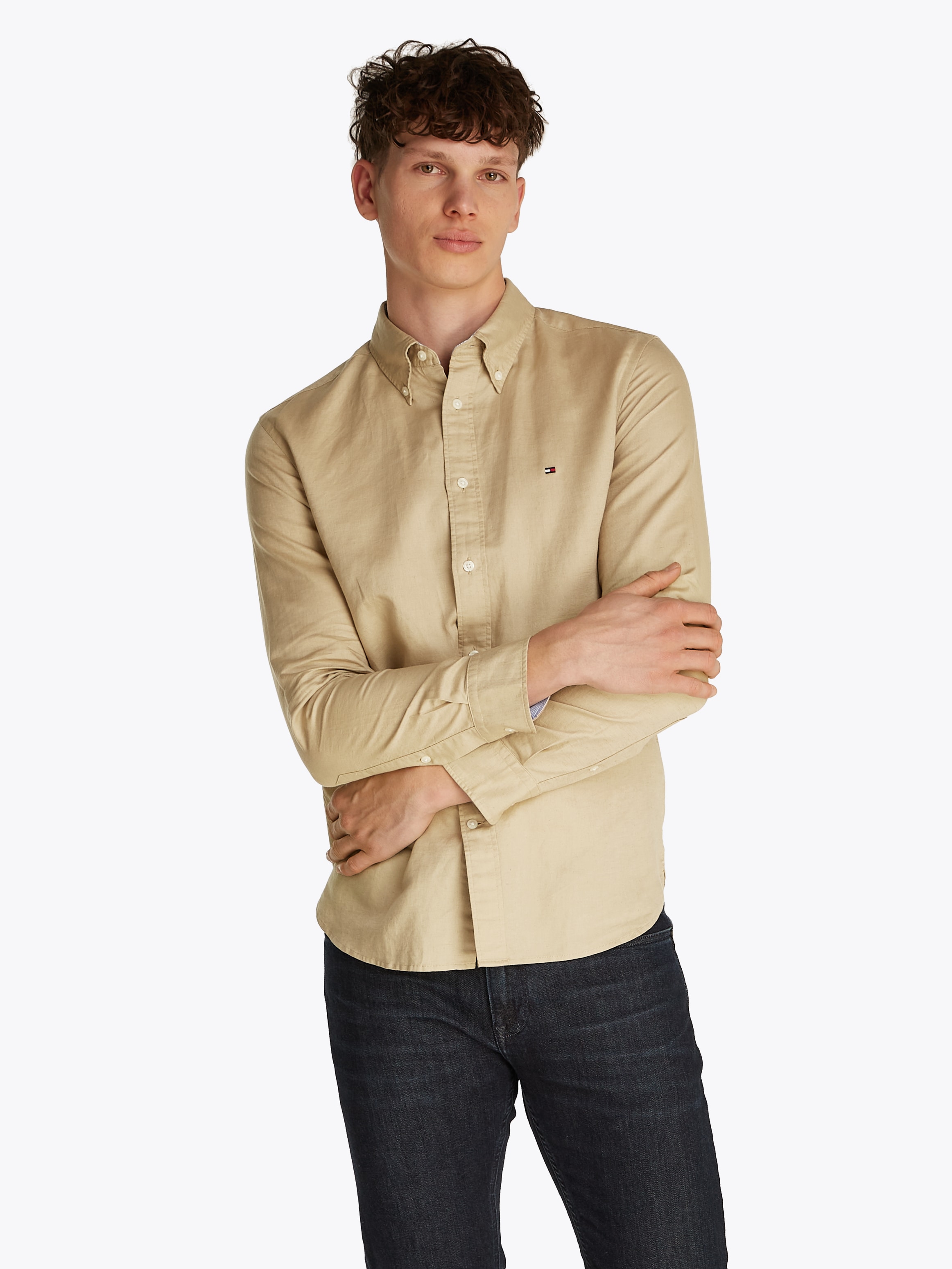 Tommy Hilfiger Langarmhemd "LINEN BLEND SOLID Regular Fit SHIRT", mit Butto günstig online kaufen