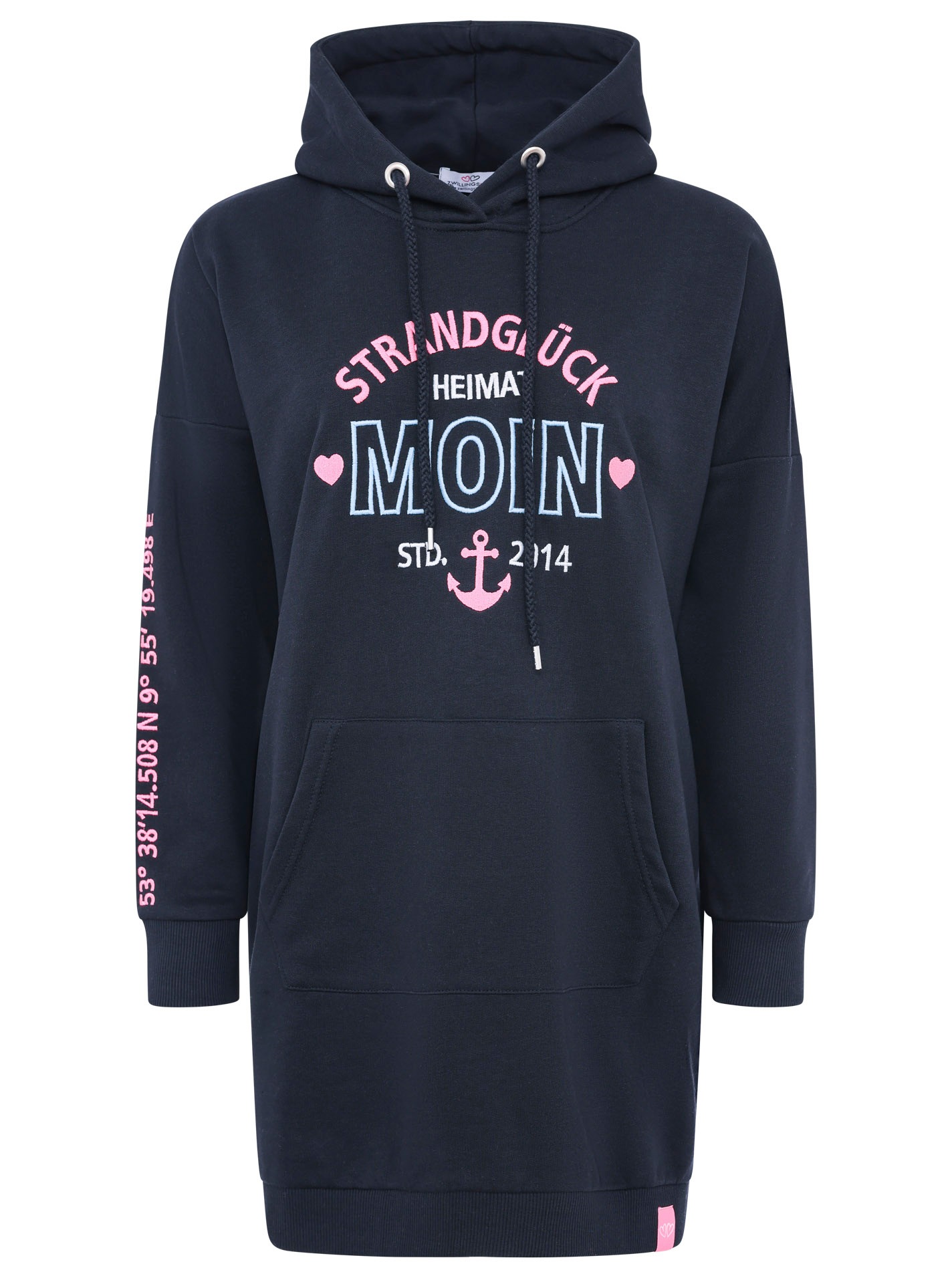 Zwillingsherz Sweatkleid ""Strandglück"" Kängurutasche mit Stickerei vorne günstig online kaufen