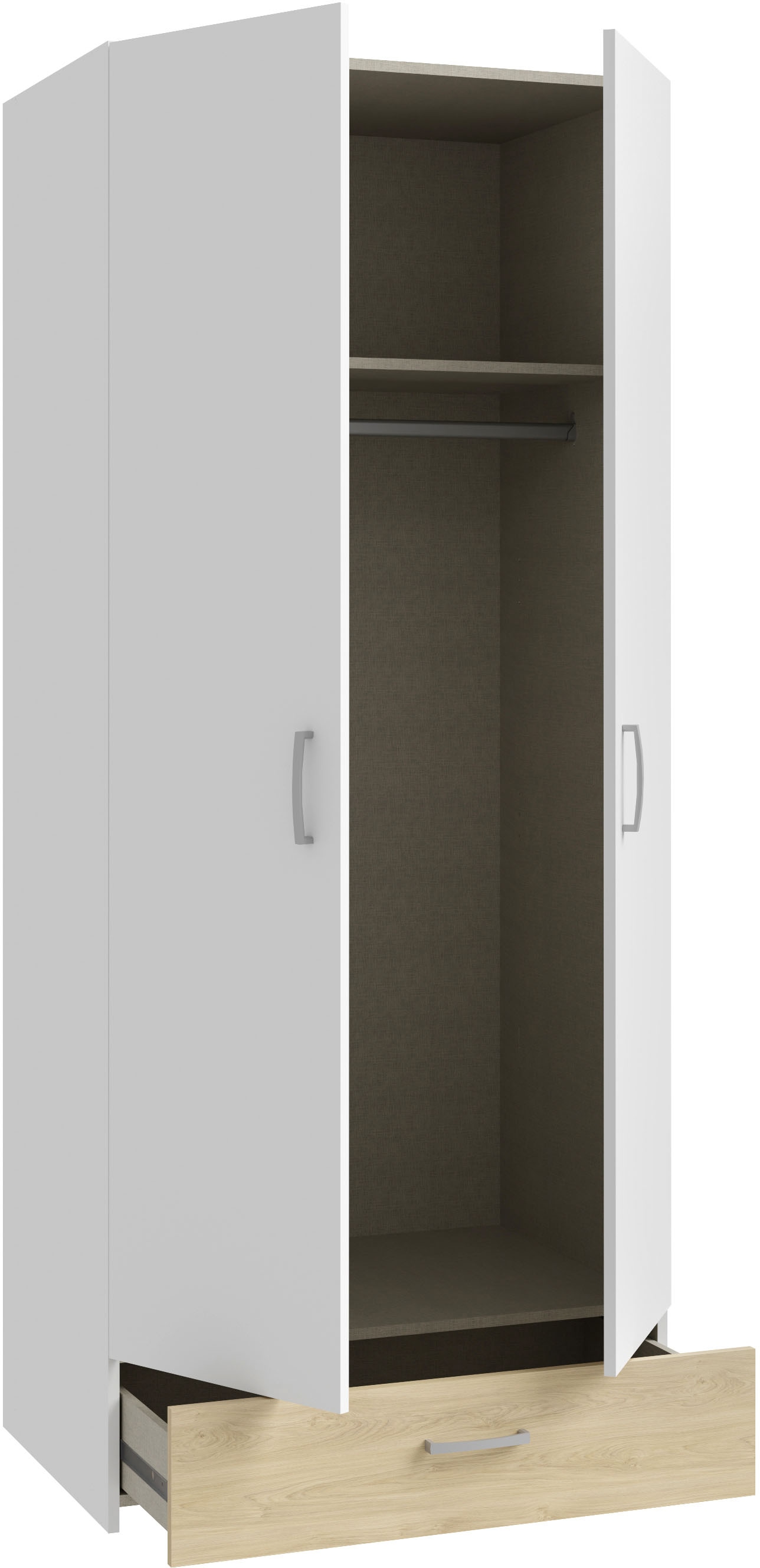 FORTE Drehtürenschrank »Econobox«, Drehtürenschrank, zeitloses Design mit alufarbigen Griffen.