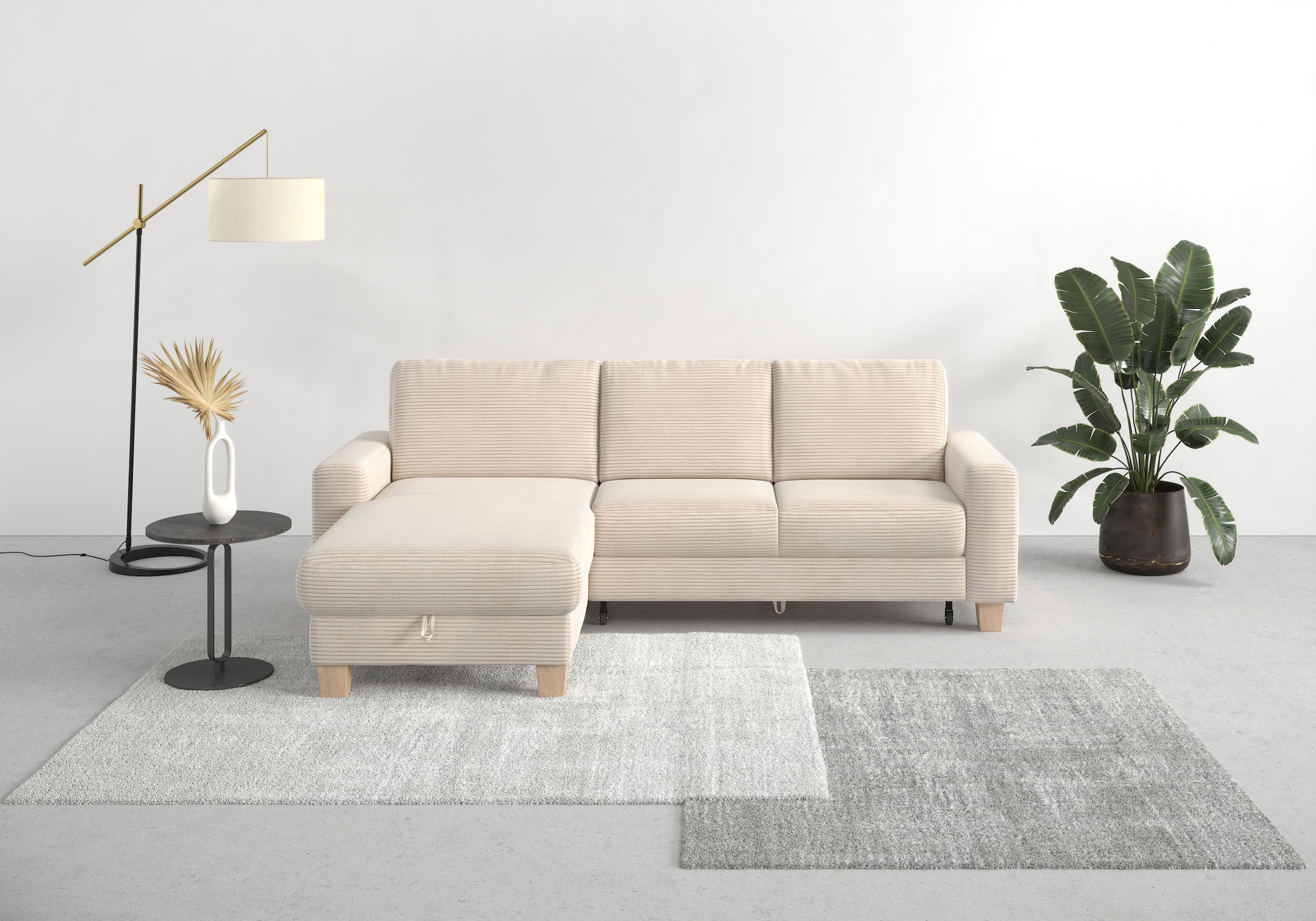 OTTO home Ecksofa "Summer L-Form" mit Recamiere, mit oder ohne Schlaffunktion und Bettkasten, Cord-Bezug