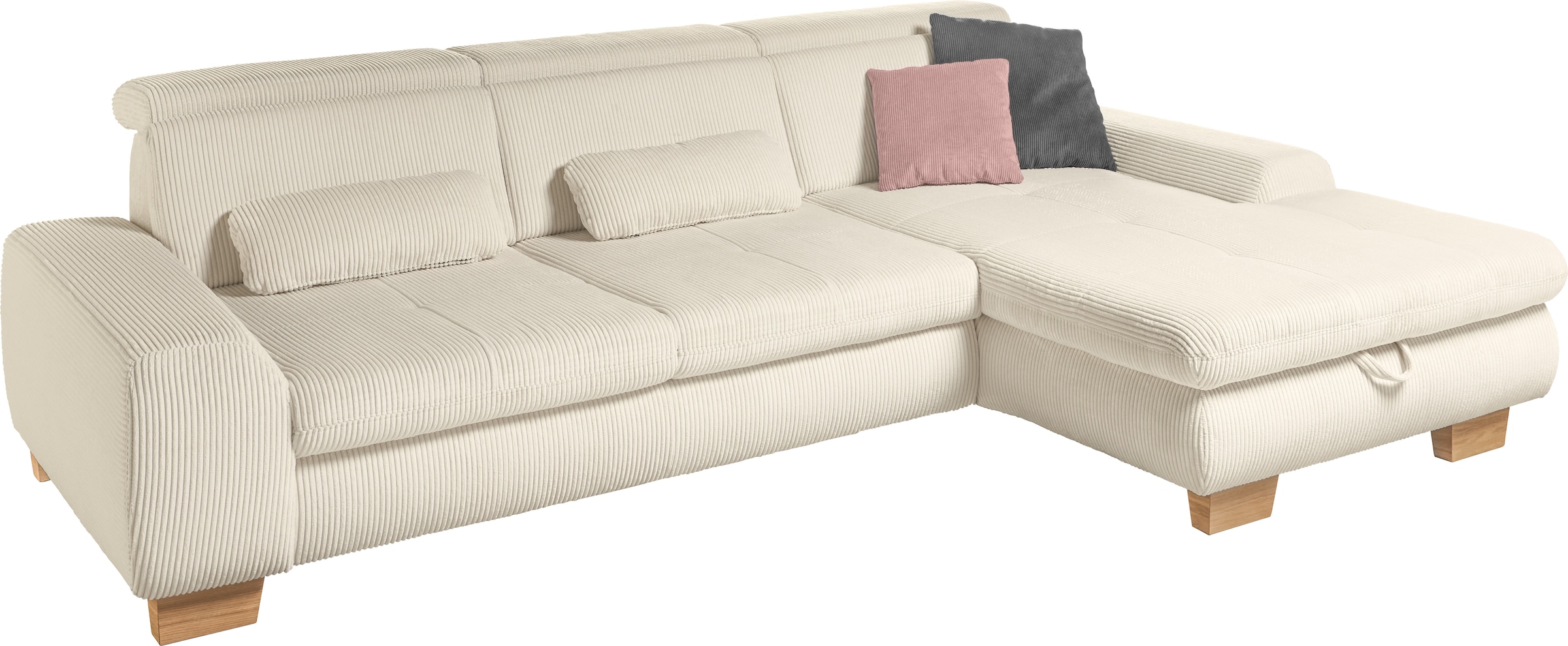set one by Musterring Ecksofa »SO 3400 Sitzhöhe 47cm oder 49cm, Sitztiefe verstellbar, B/T: 307/195cm«, whlw. mit Funktion, Kaltschaum, in Cord, rose, Sitzhöhe 49