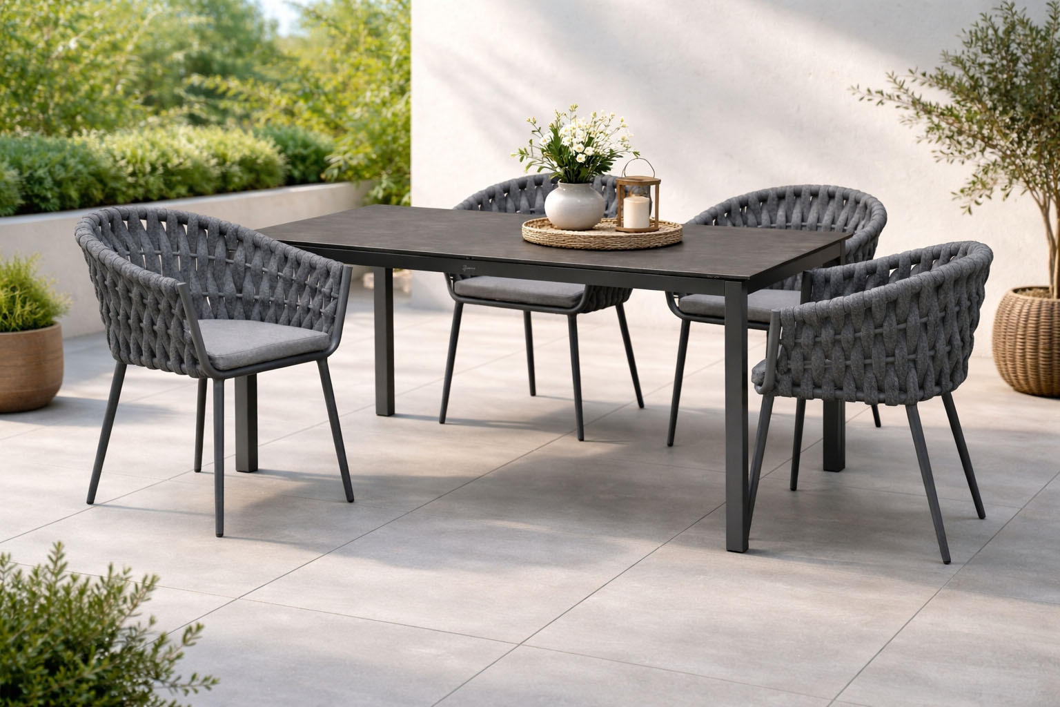 Destiny Garten-Essgruppe »MOLINO CREMONA 4 Se + Tisch 160x90cm, anthrazit« Set,  Aluminium, Rope, Tischplatte: Glas mit Keramiküberzug