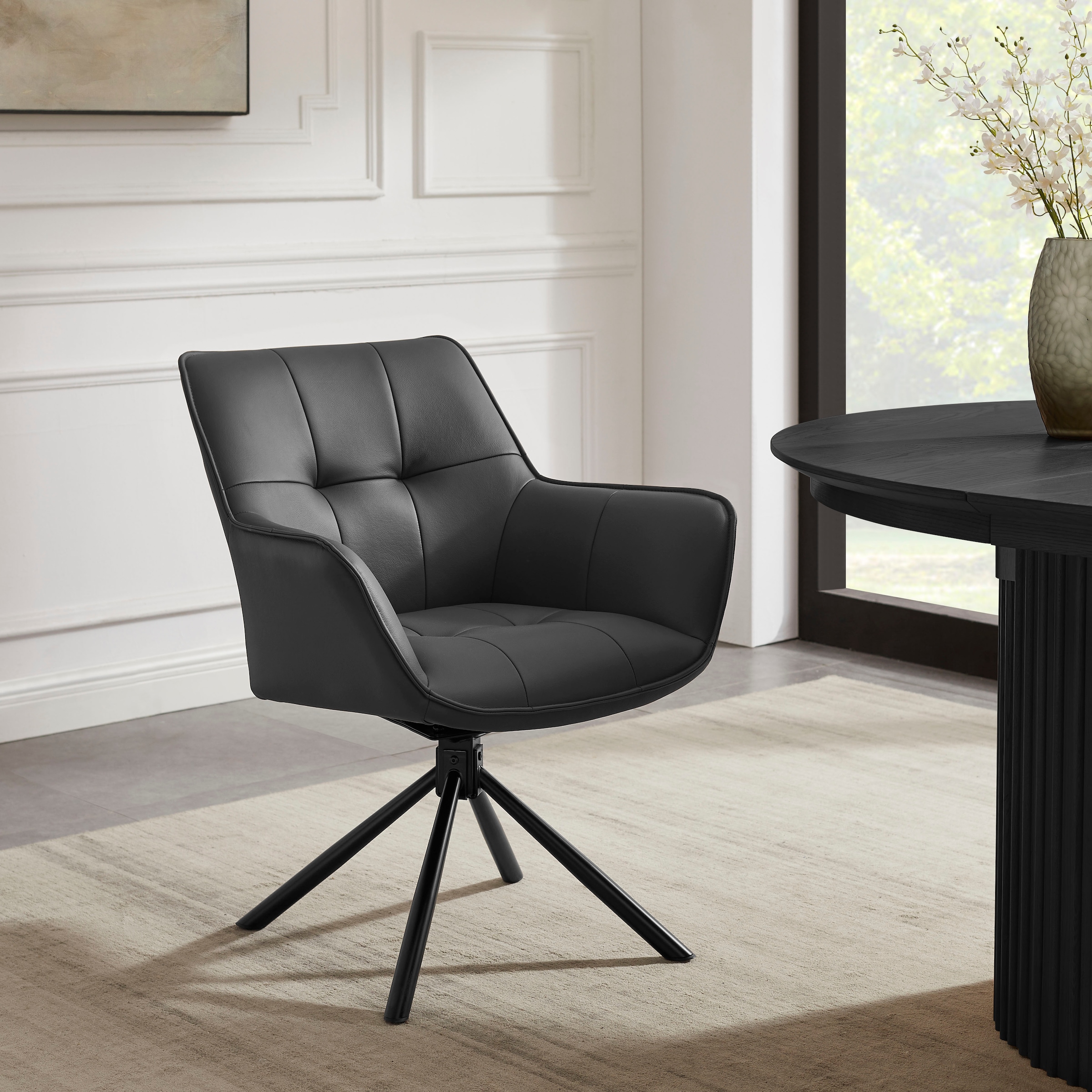OTTO home Drehstuhl »Lika« (Set) 2 Stk.echtes Leder, 360° Drehfunktion, Steppnähte, Metallgestell