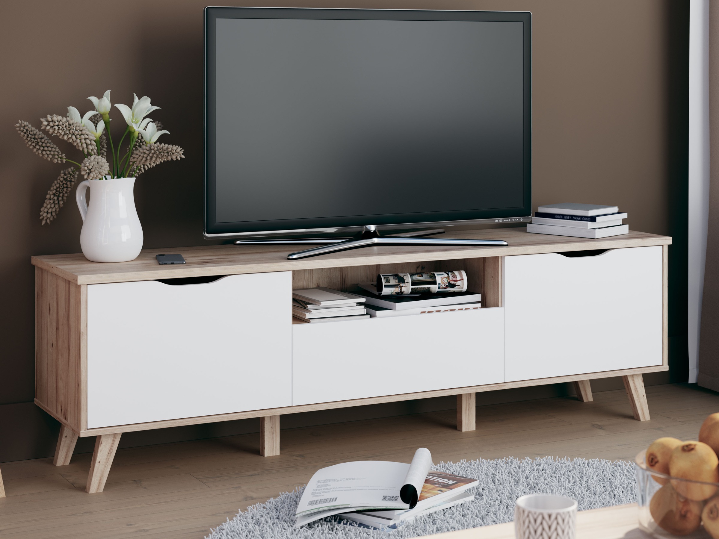 FORTE Lowboard »Vankka TV-Bank, TV-Board groß«, (B/H/T 179,1/54,3/41,7 cm), TV-Teil, ca. 180 cm breit, viel Stauraum, Echtholzbeine