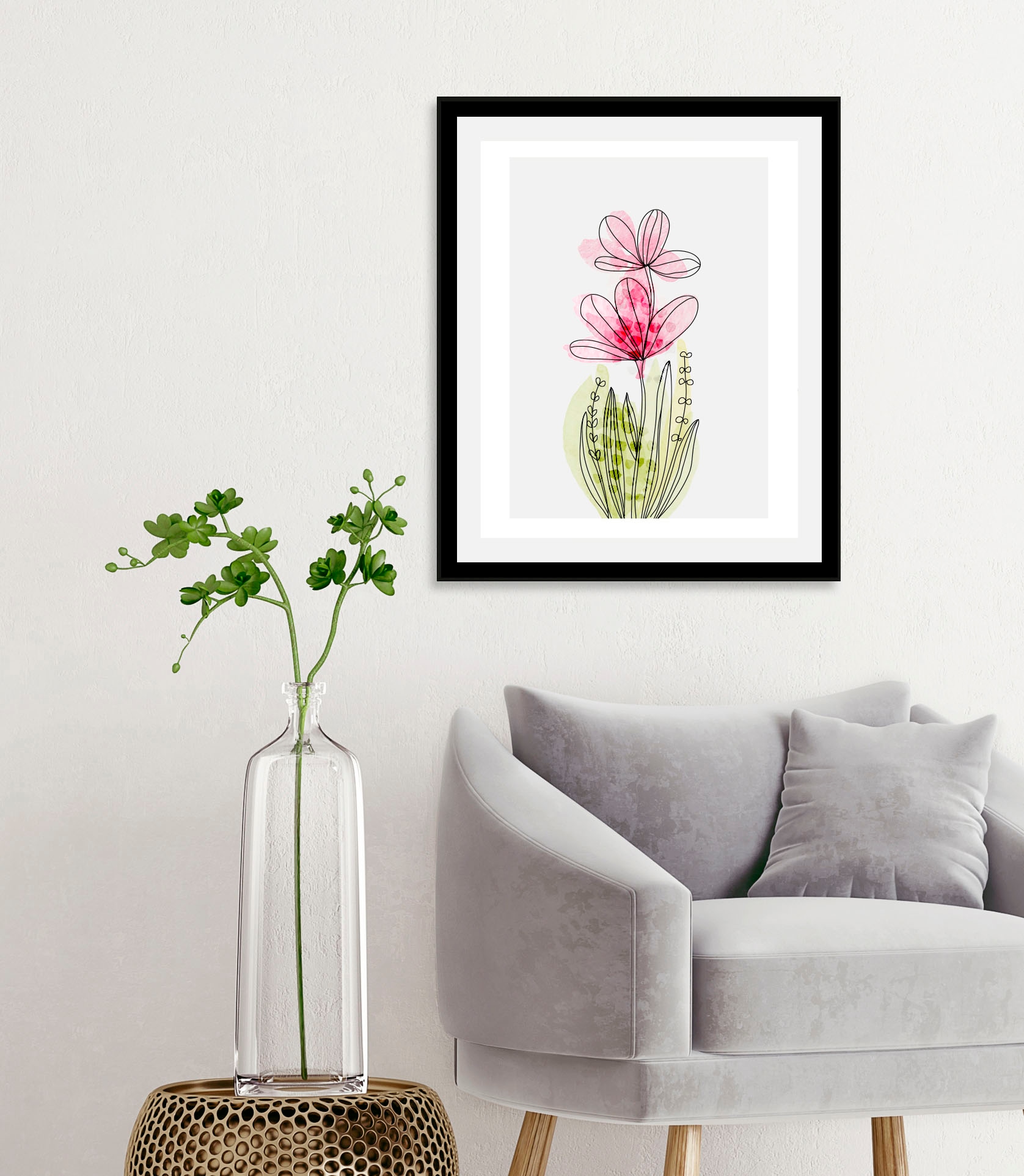 queence Bild "Aquarell Blume Pink", Blumen-Blumenbilder-Pflanzen-Pflanzenbi günstig online kaufen