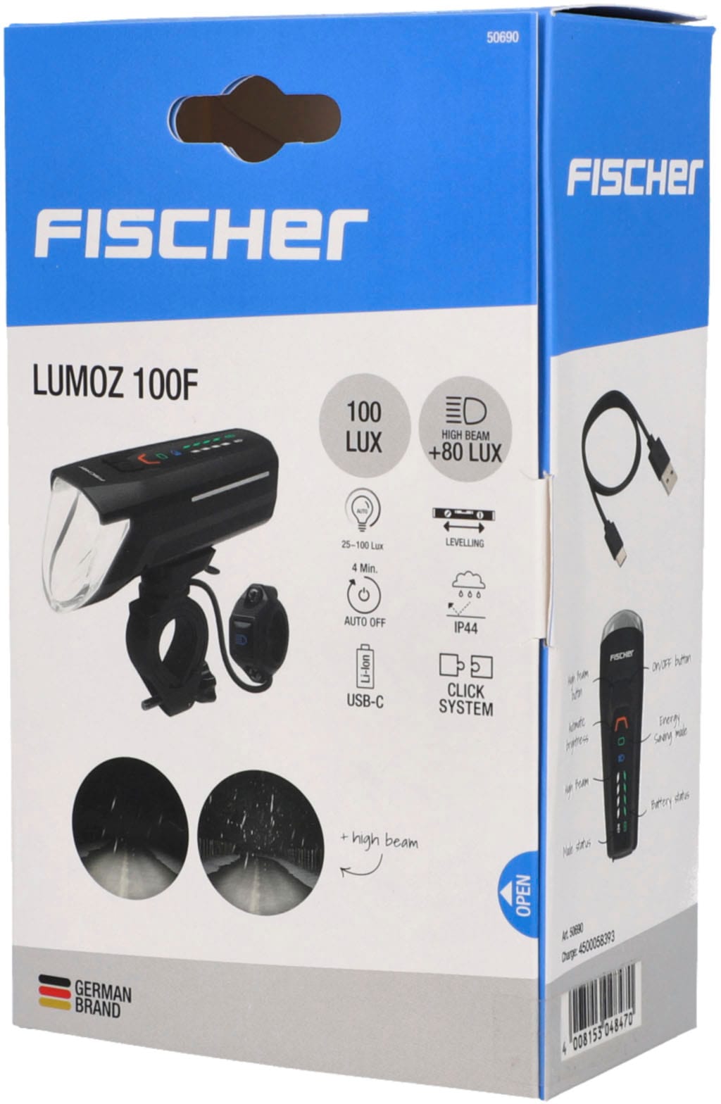 FISCHER Fahrrad Fahrrad-Frontlicht »LED-Akku Frontlicht 100 Lux Fernlicht«