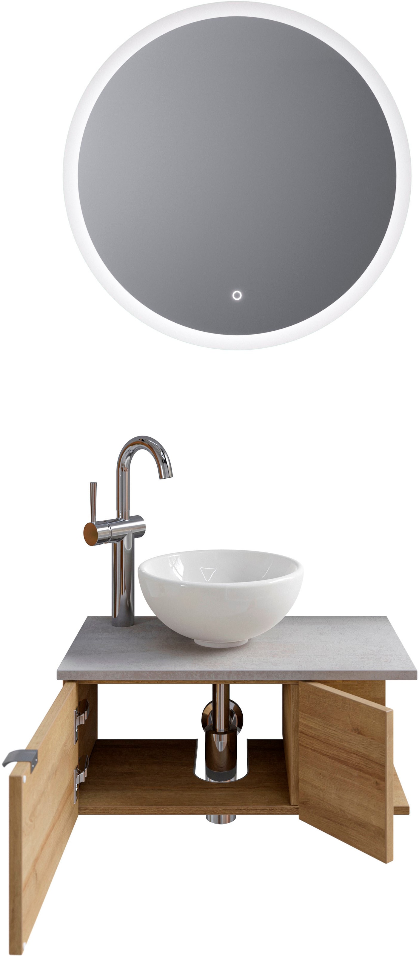Saphir Badmöbel-Set »Serie 6915«, (4 St.), Gäste-Bad, 70 cm breit, mit LED-Spiegel, offenem Fach und 2 Türen