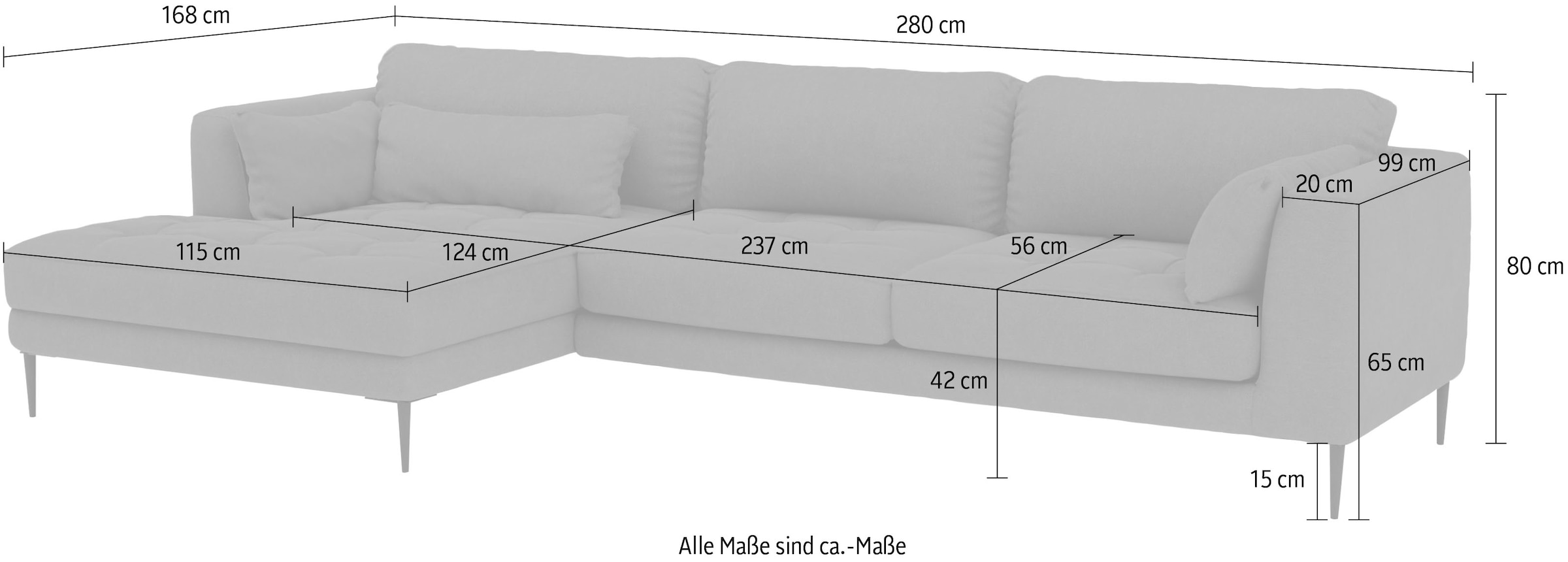 TRENDMANUFAKTUR Ecksofa »Luzi, wahlweise mit Schlaffunktion & Bettkasten. OTTOs Choice, L-Form«, Designsofa mit tollem Sitzkomfort, Metallfüße schwarz, Breite 280 cm
