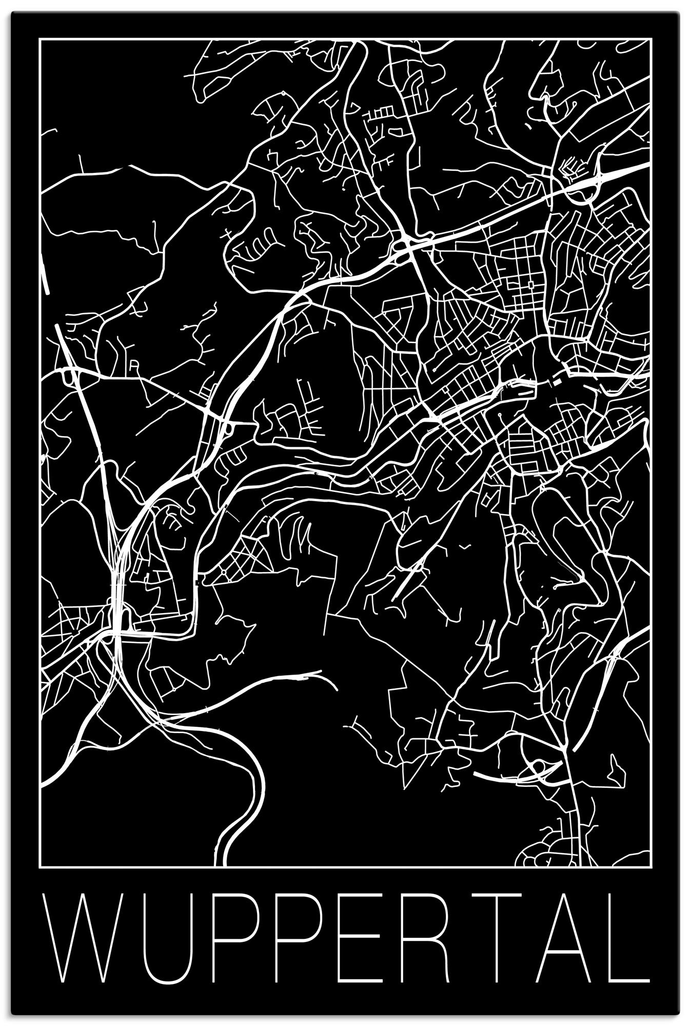 versch. Alubild, St.), | oder Karte Wuppertal als Schwarz«, (1 Größen Wandbild Wandaufkleber Deutschland, in kaufen »Retro BAUR Poster Leinwandbild, Artland