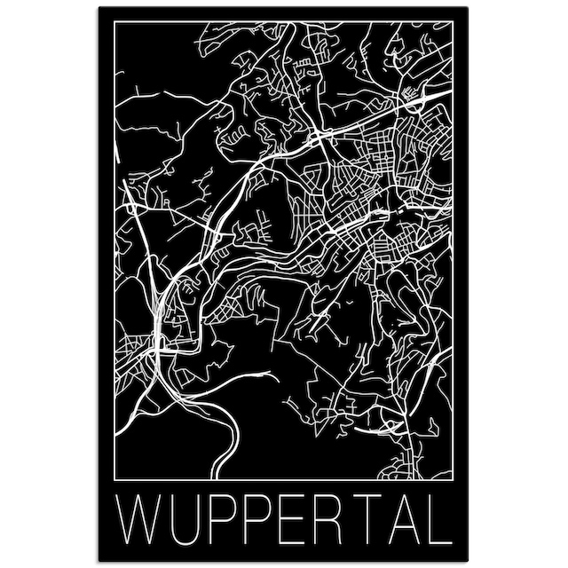 Artland Wandbild »Retro Karte Wuppertal Schwarz«, Deutschland, (1 St.), als  Alubild, Leinwandbild, Wandaufkleber oder Poster in versch. Größen kaufen |  BAUR