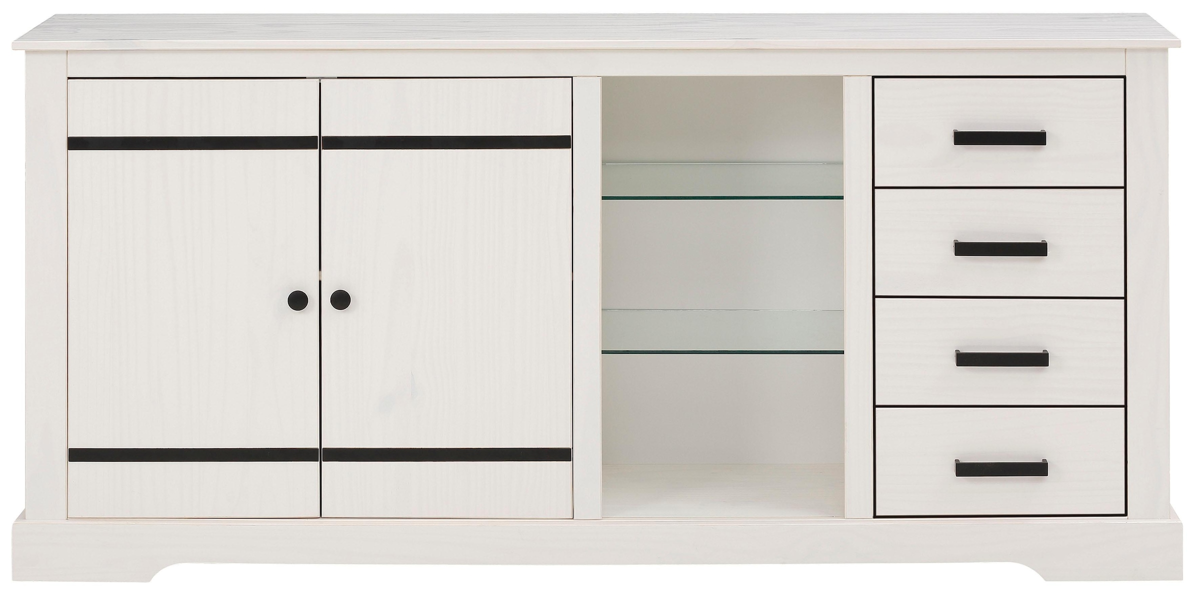 Home affaire Sideboard, Kommode aus massivem Kiefernholz, mit verstellbaren Glaseinlegeböden
