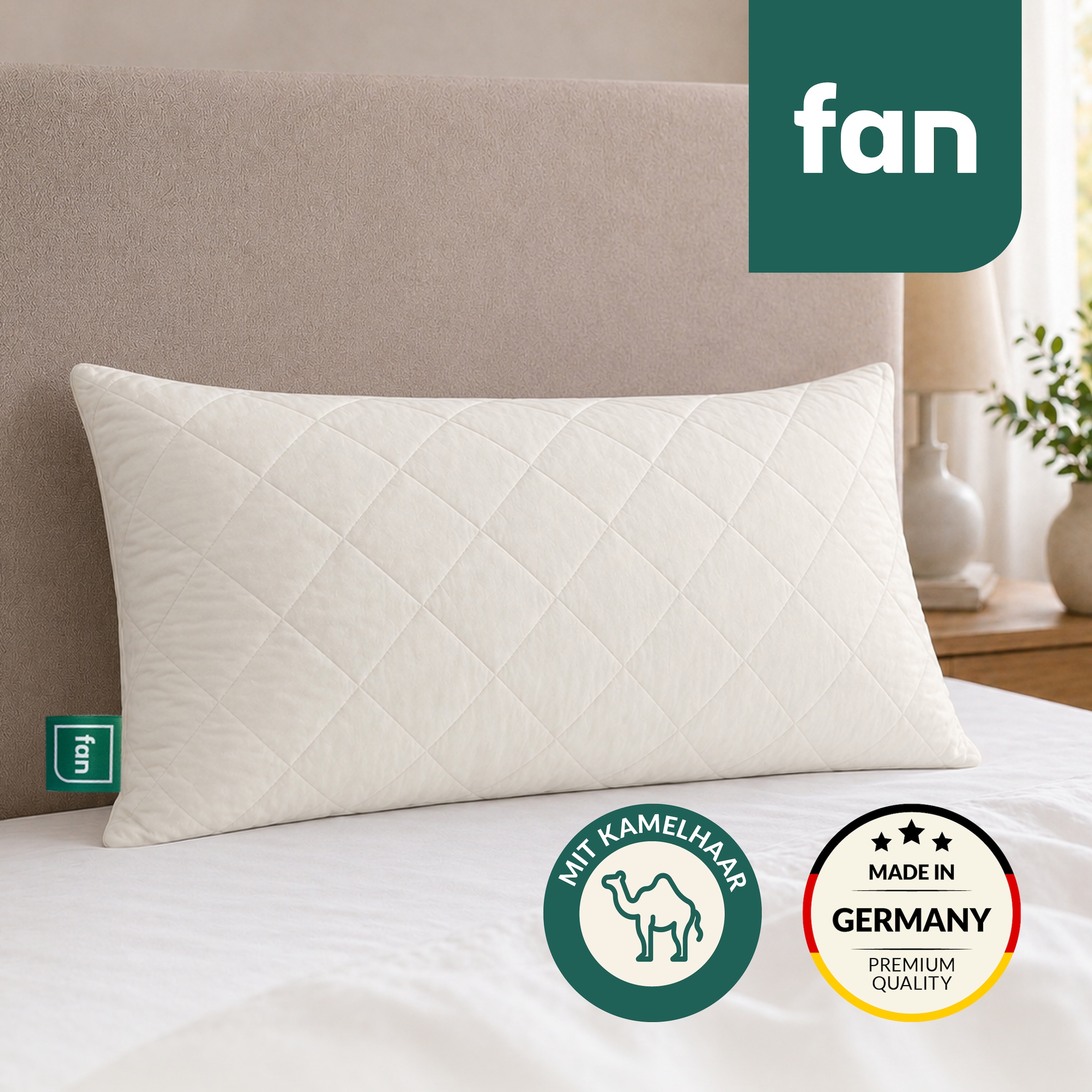 fan Naturfaserkissen "Gobi, Kopfkissen in 40x80 & 80x80 cm, Made in Germany" Füllung: 97Wolle3sonstigeFasern 1 Stk. tlg. Kissenbezug aus Baumwolle mit Kamelhaar versteppt, Füllung aus Wolle