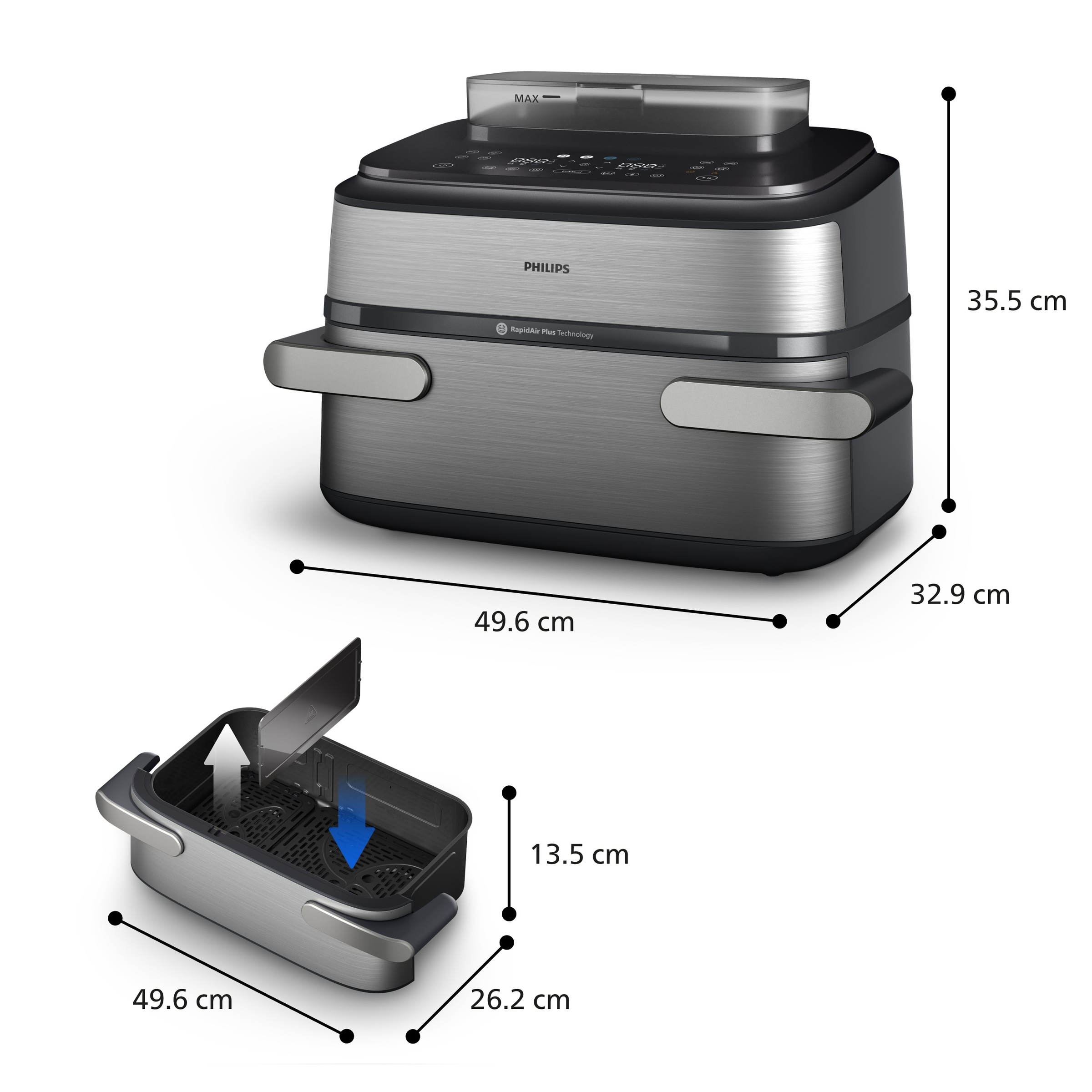 Philips Heißluftfritteuse »NA565/02 Steam Airfryer 5000 Series Megabasket, 9,5L Kapazität« 2750 W mit Dampfgarfunktion u. RapidAir Plus Technologie; inkl. Servierzange