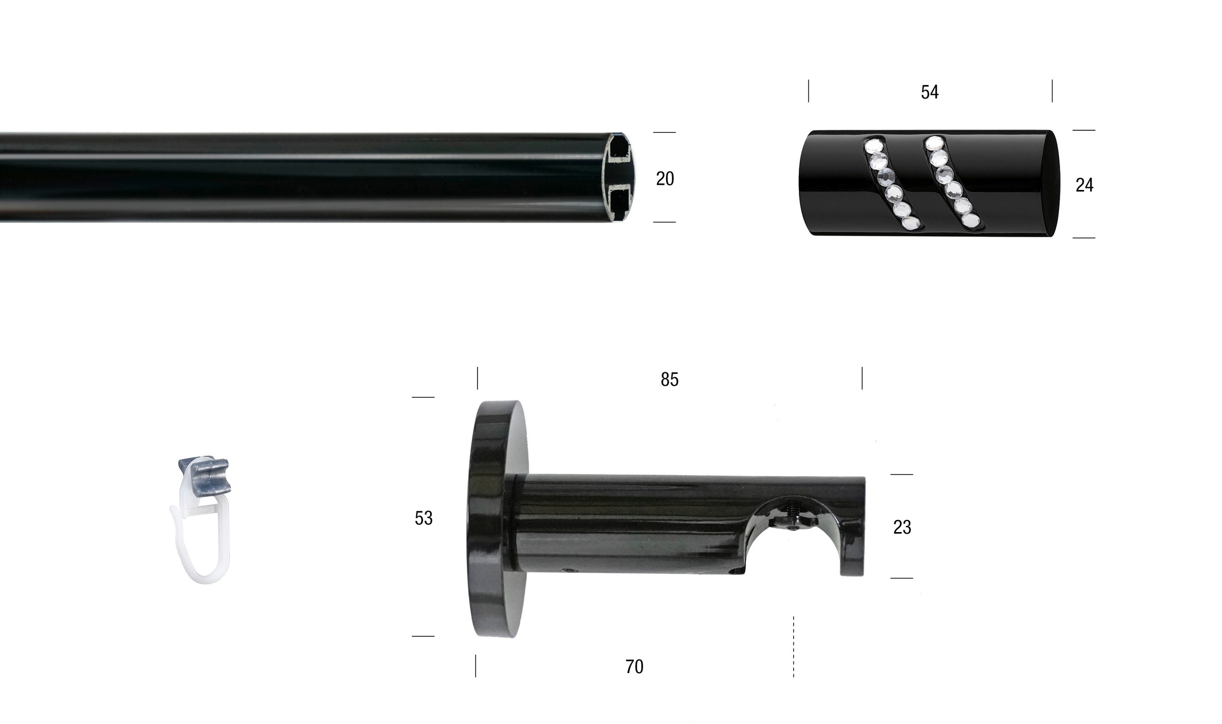 Thumbnail - GARESA Gardinenstange "BLACK" Ø 20 mm 1 läufig-läufig Wunschmaßlänge Vorhanggarnitur, Innenlauf, verlängerbar, Endknopf ...