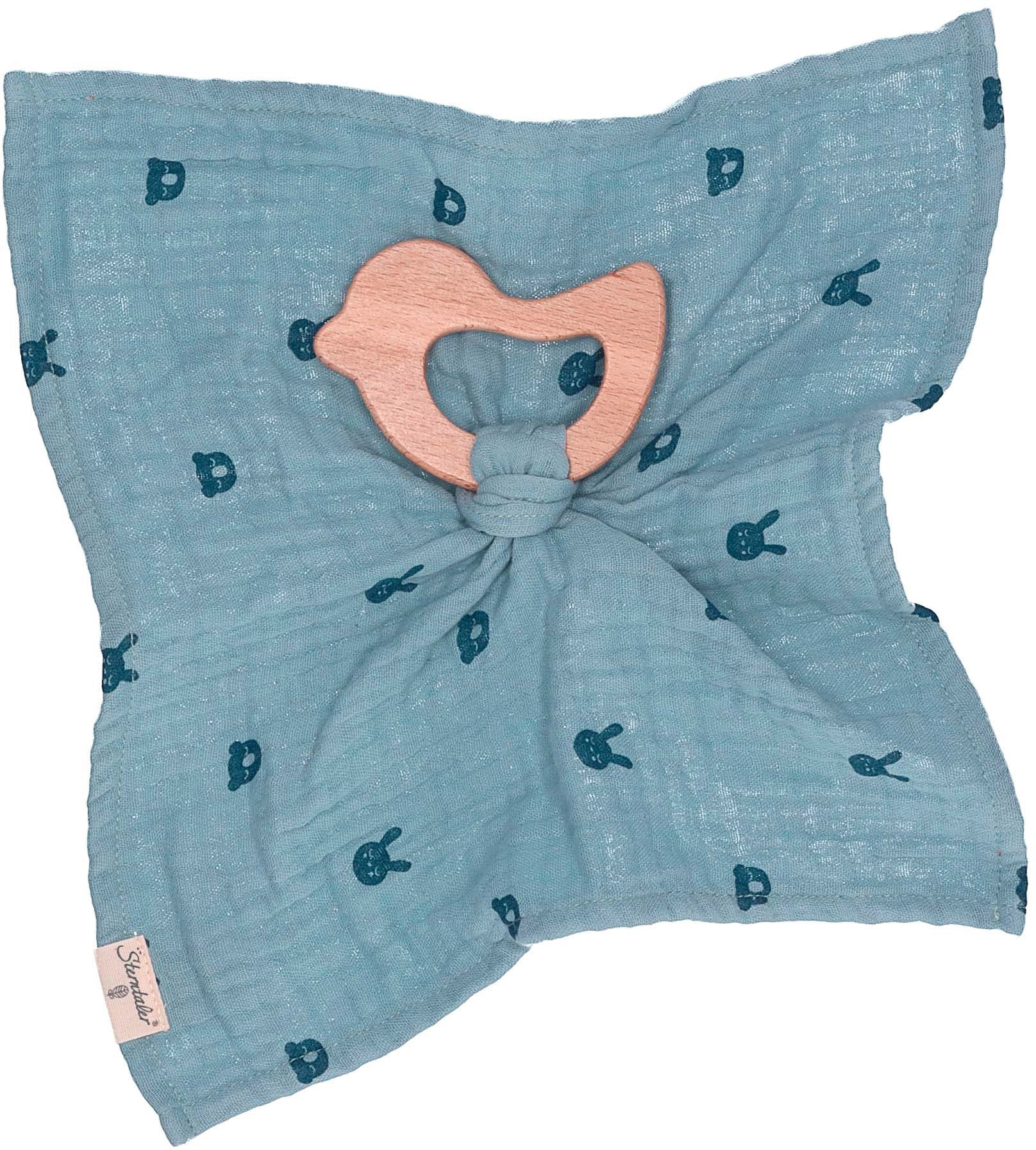 Sterntaler® Schmusetuch »Stay true to nature, Kinni+Kalla, blau melange«, Mit Beißring aus Holz