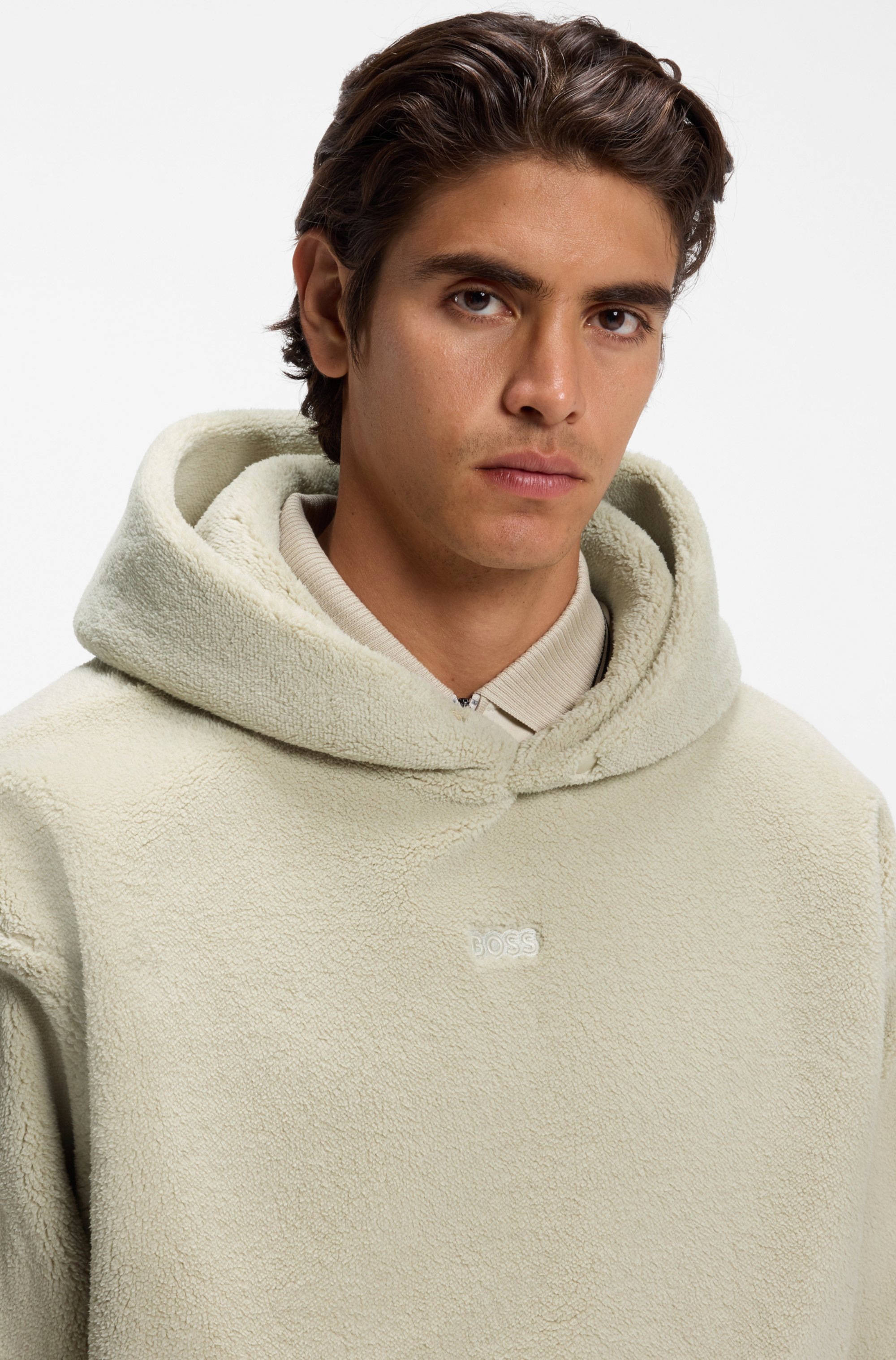 BOSS GREEN Hoodie , aus Teddyfleece, Relaxed Fit, Logostickerei
