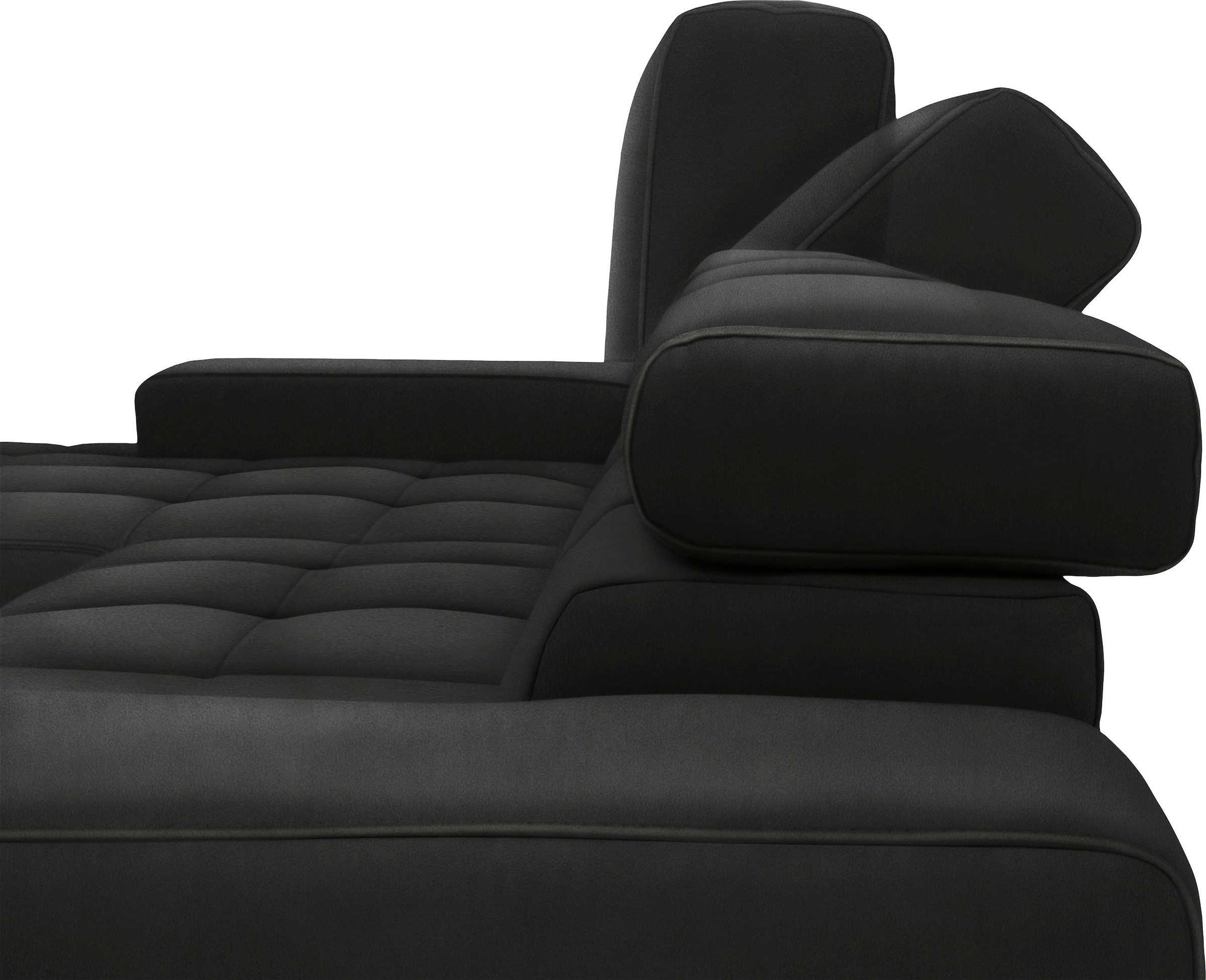 DOMO collection Ecksofa »Cunelli tolle Sitznähte als Designelement, fester Sitzkomfort, L-Form«, wahlweise mit 6-fach verstellbarer Kopfteilverstellung, bodenfrei