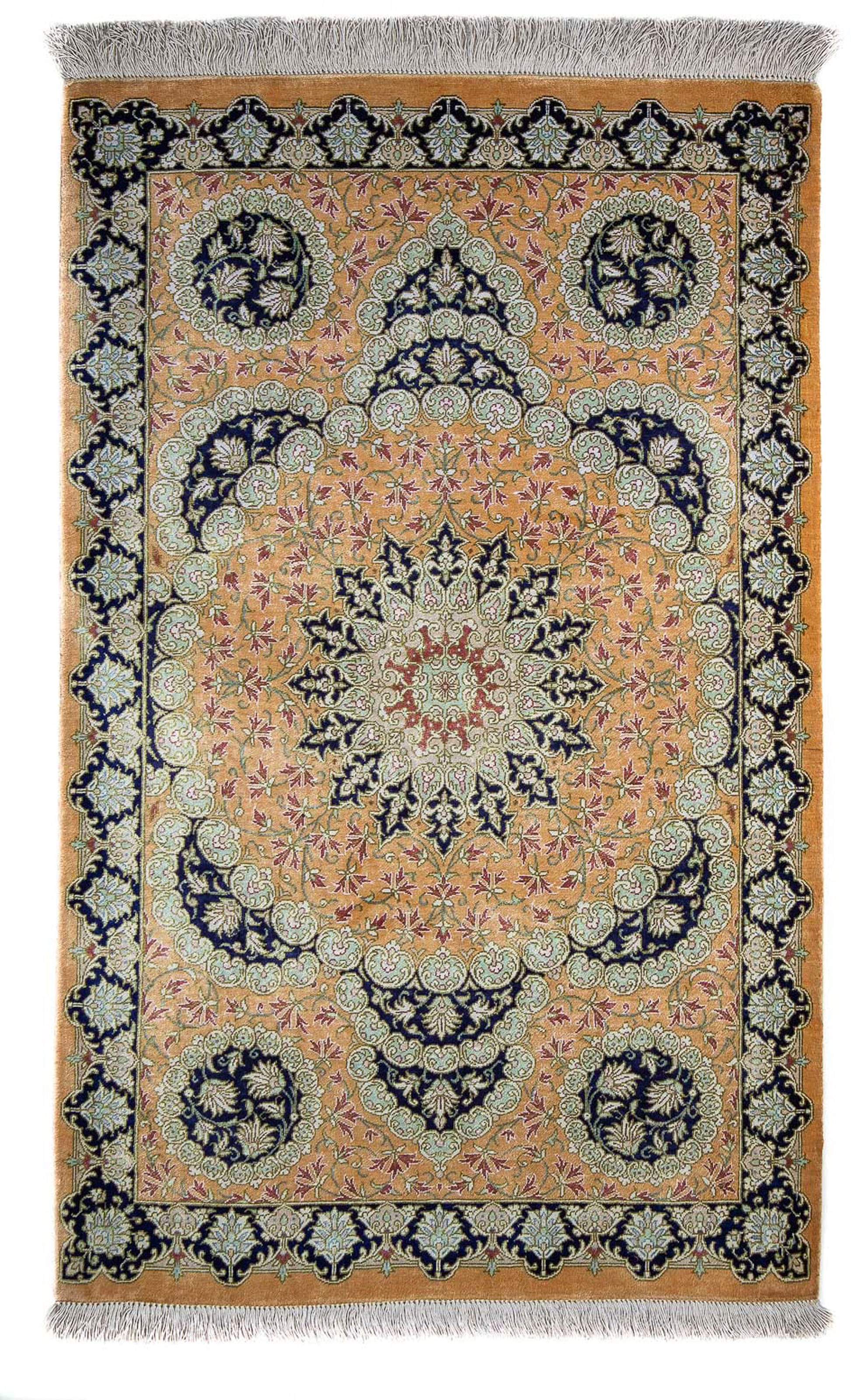 morgenland Orientteppich »Perser - Ghom - 93 x 59 cm - senfgelb«, rechteckig, Wohnzimmer, Handgeknüpft, Einzelstück mit Zertifikat