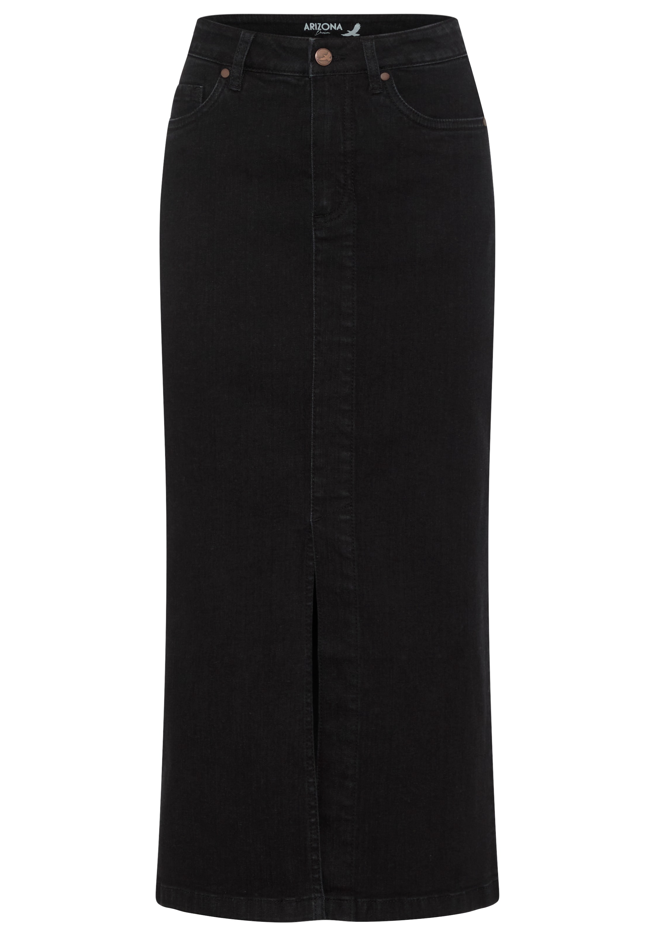 Arizona Jeansrock »lang« wadenlang, mit Schlitz, figurbetonte Passform, aus elastischem Denim