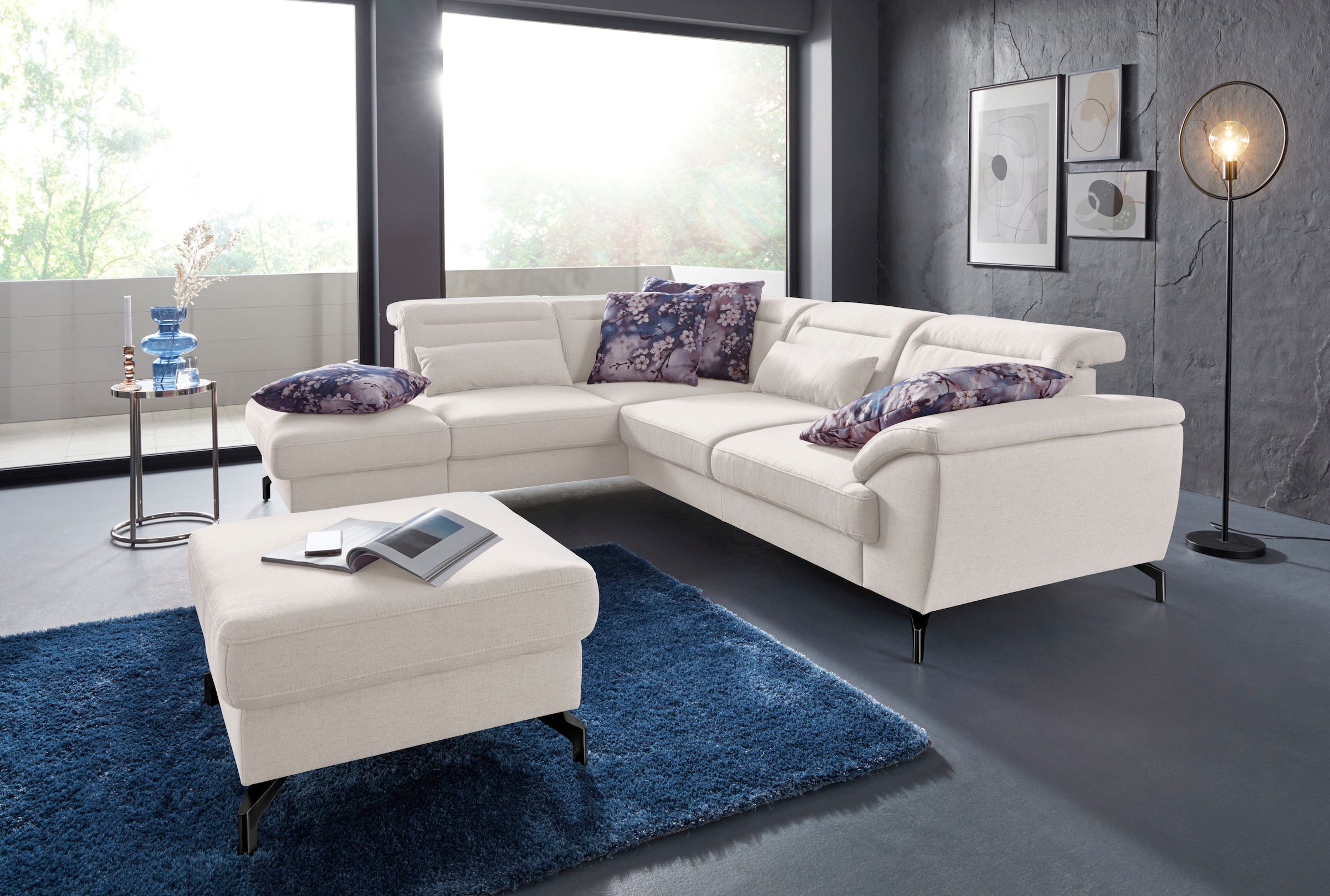 sit&more Ecksofa "Percy L-Form" 12 cm Fußhöhe, Sitztiefenverstellung, wahlweise in 2 Fußfarben