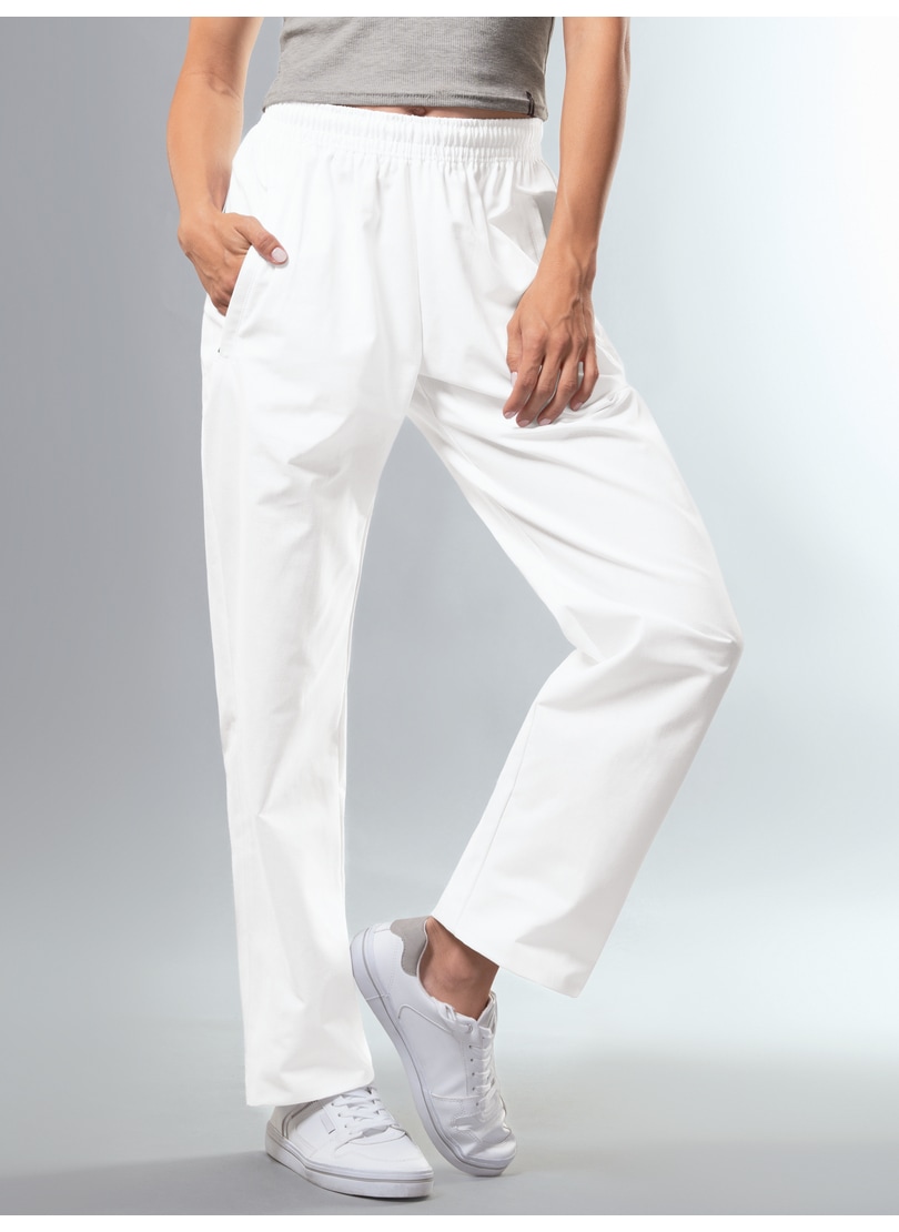 "Jerseyhose TRIGEMA ""TRIGEMA Freizeithose aus 100% Baumwolle"", Damen, Gr. L, Normalgrößen, weiß, Web, 100% Baumwolle, Hosen Jerseyhose"