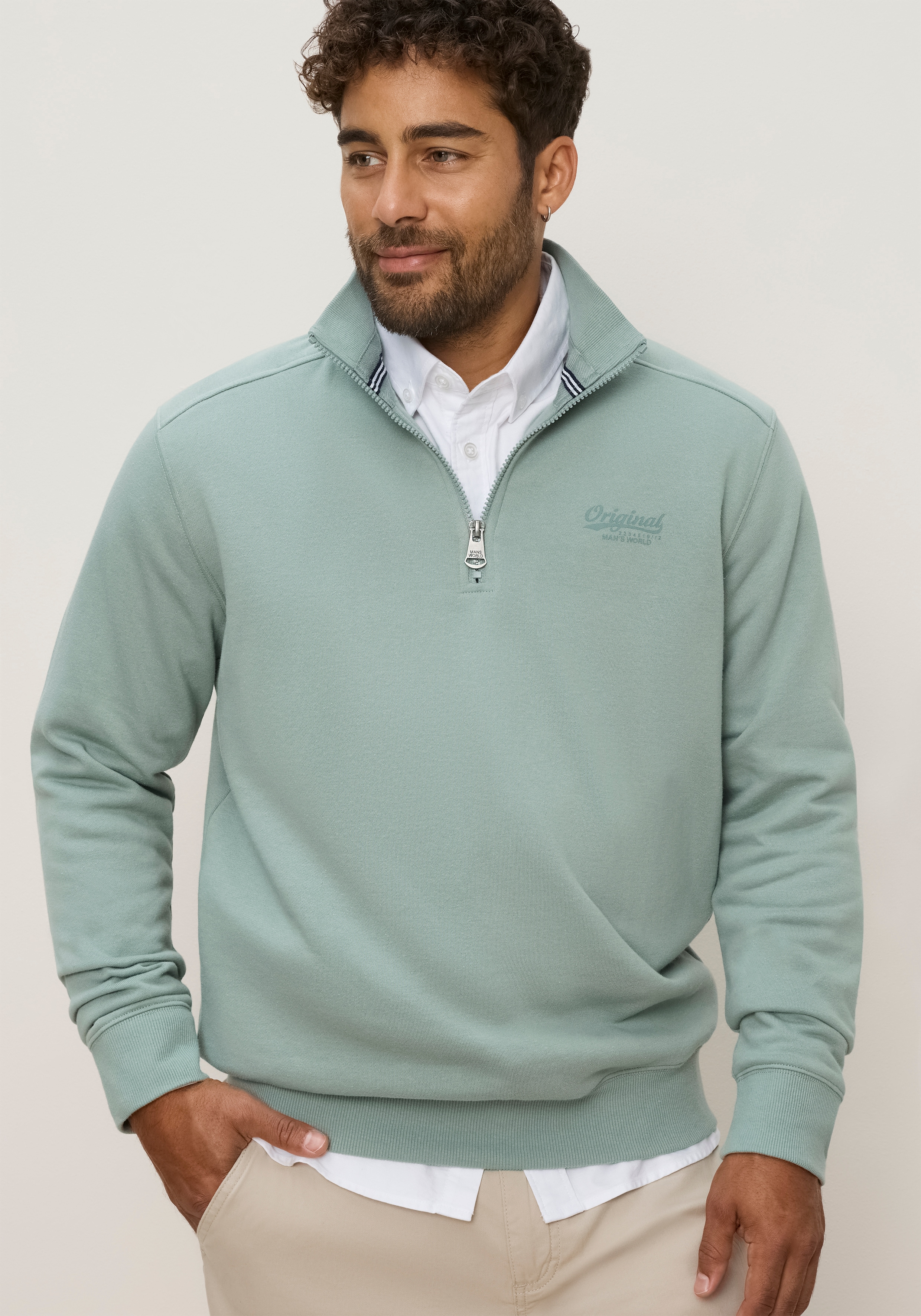 Mans World Sweatshirt, mit Troyerkragen, normale Passform, auch in großen Größen