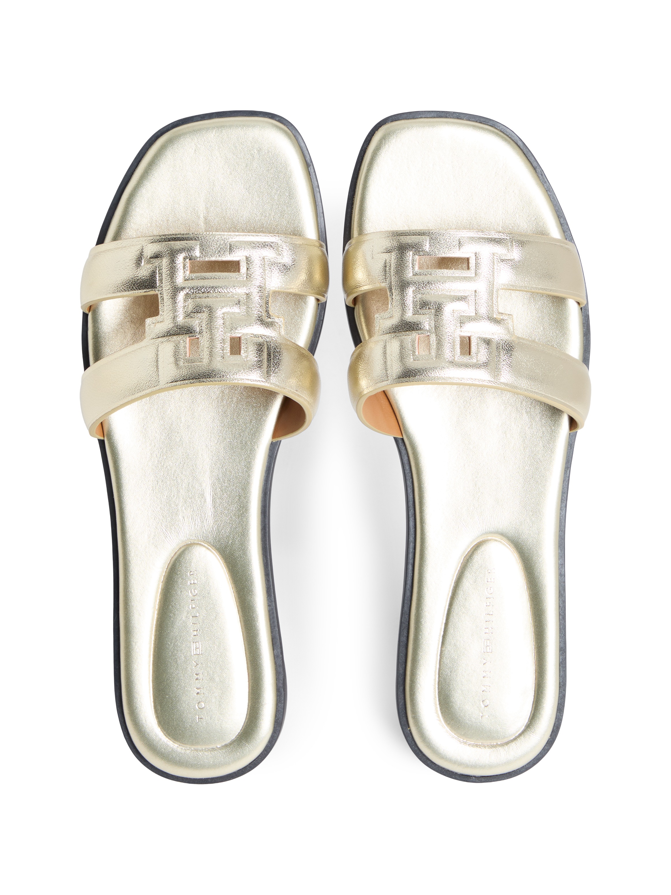 Tommy Hilfiger Pantolette »TH LOGO STRAP MULE GOLD«  Sommerschuh, Schlüpfschuh, Flat mit Logo als Bandage