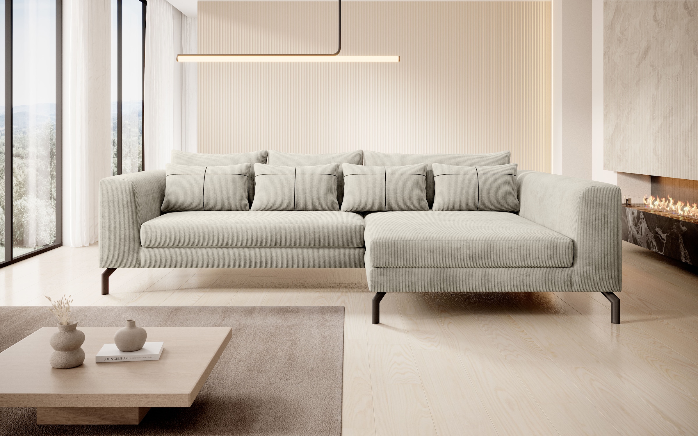 Ecksofa HOME AFFAIRE "Cross, mit softem Sitz, L-Form, wendbare Zierkissen, Breite 284 cm", beige (cannoli cream), B:284cm H:82cm T:172cm, 88% PES; 12% Nylon, Sofas, Ecksofa, Couch mit vielen Kissen, stylische Kreuznaht, elegante Metallfüße