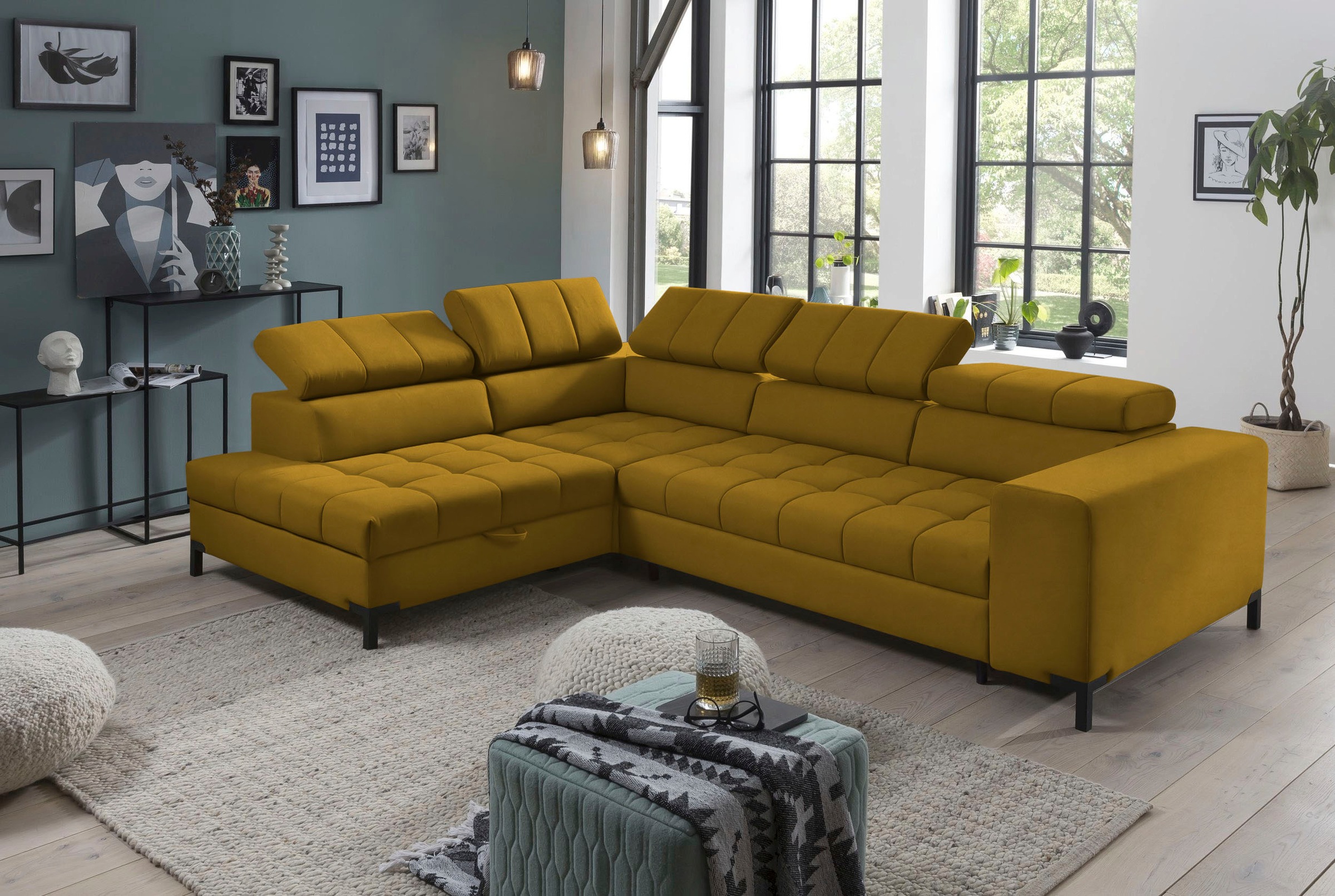 exxpo - sofa fashion Ecksofa »Bocco, hochwertige Verarbeitung, toller Sitzkomfort, bequem, L-Form«, wahlweise mit Bettfunktion u. Bettkasten, inkl. Kopfteilverstellung