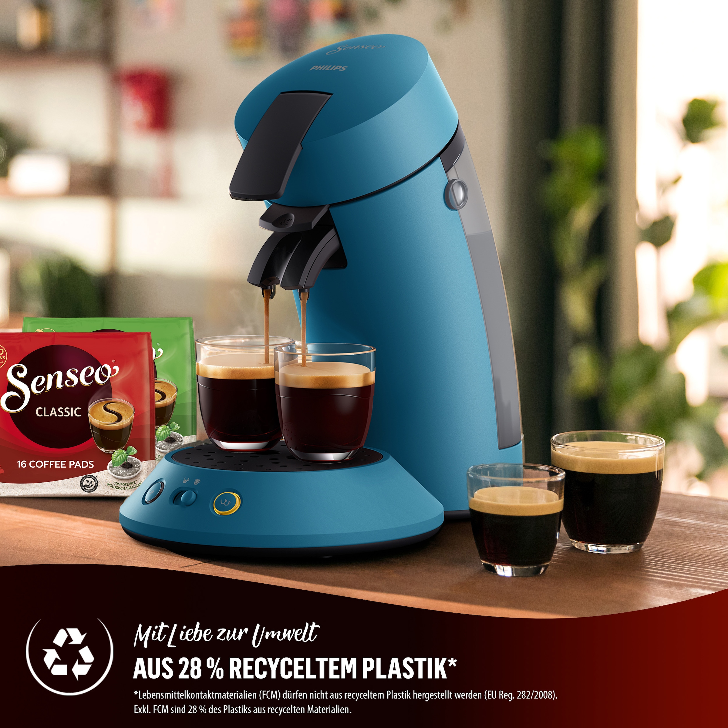 Philips Senseo Kaffeepadmaschine »Original Plus CSA210/60, mit zwei Kaffee-Einstellungen«, aus 28% rec. Plastik, inkl. Gratis-Zugabe (Wert 5 € UVP)