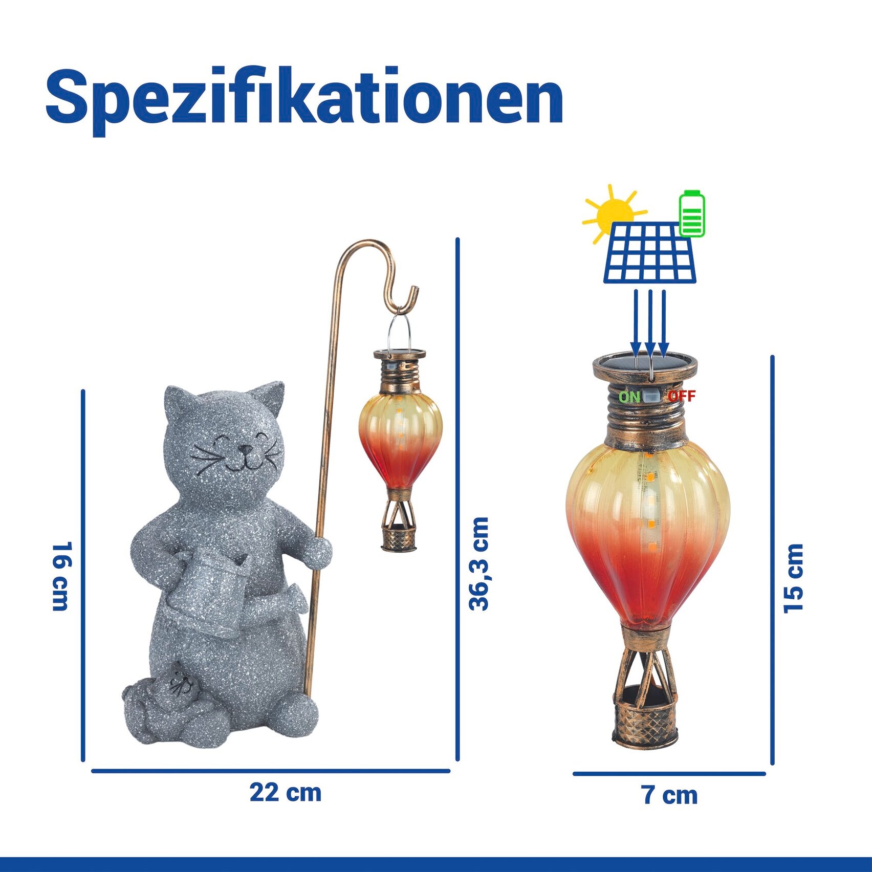 Maximex LED Dekofigur »Modell Katze und Heißluftballon« Warmweiß dekorative, solarbetriebene Gartenleuchte, wetterbeständig