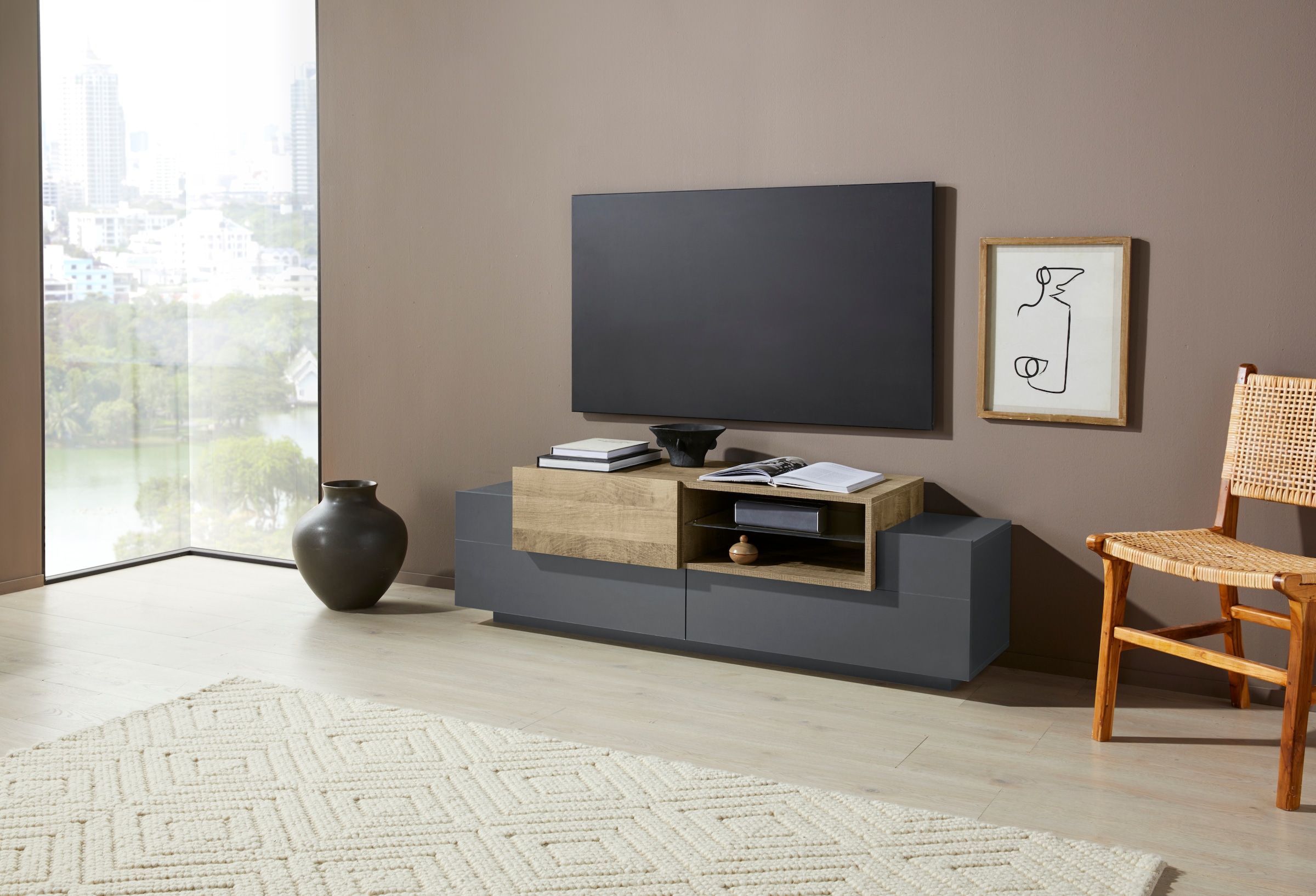 Home affaire Lowboard "Coro,Lowboard,TV-Kommode,TV-Möbel,TV-Bank" mit 2 Kla günstig online kaufen