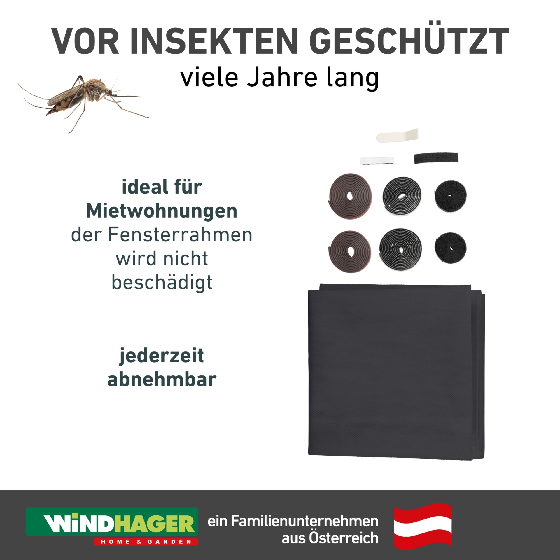 Windhager Insektenschutz-Vorhang »mit Magnetstreifen für Fenster aus UV-beständigem Polyestergewebe« Fliegengitter, 130 x 150 cm, Mückenschutz in anthrazit, ohne bohren