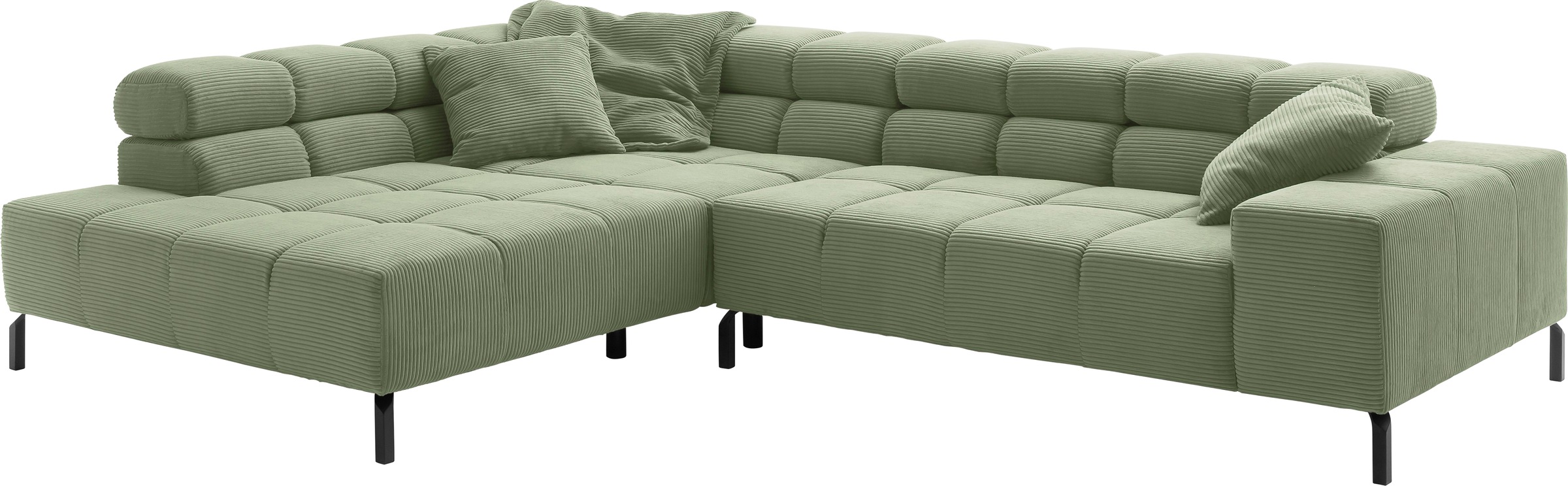 INOSIGN Ecksofa »Ancona New, wahlweise motorische Sitztiefenverstellung, auch in Cord«, feine Steppung, mit Kopfteilverstellung, 3 Zierkissen, L-Form