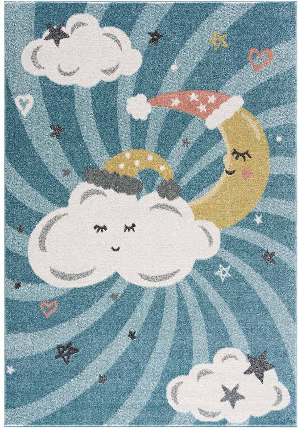 Carpet City Kinderteppich »Anime9380«, rechteckig, 11 mm Höhe, Teppich Mond, Wolken, Sterne, Weicher Flor